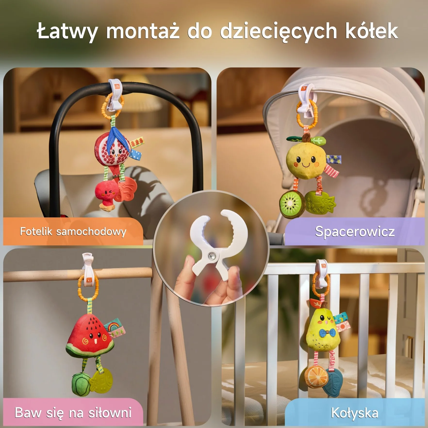 TUMAMA Wisząca grzechotka dla niemowląt, 0-3, 6-9 miesięcy, sensoryczne zabawki edukacyjne dla noworodka, z piszczącym dźwiękiem i gryzakiem, pluszowe, cytrynowe grzechotki, do fotelika samochodowego
