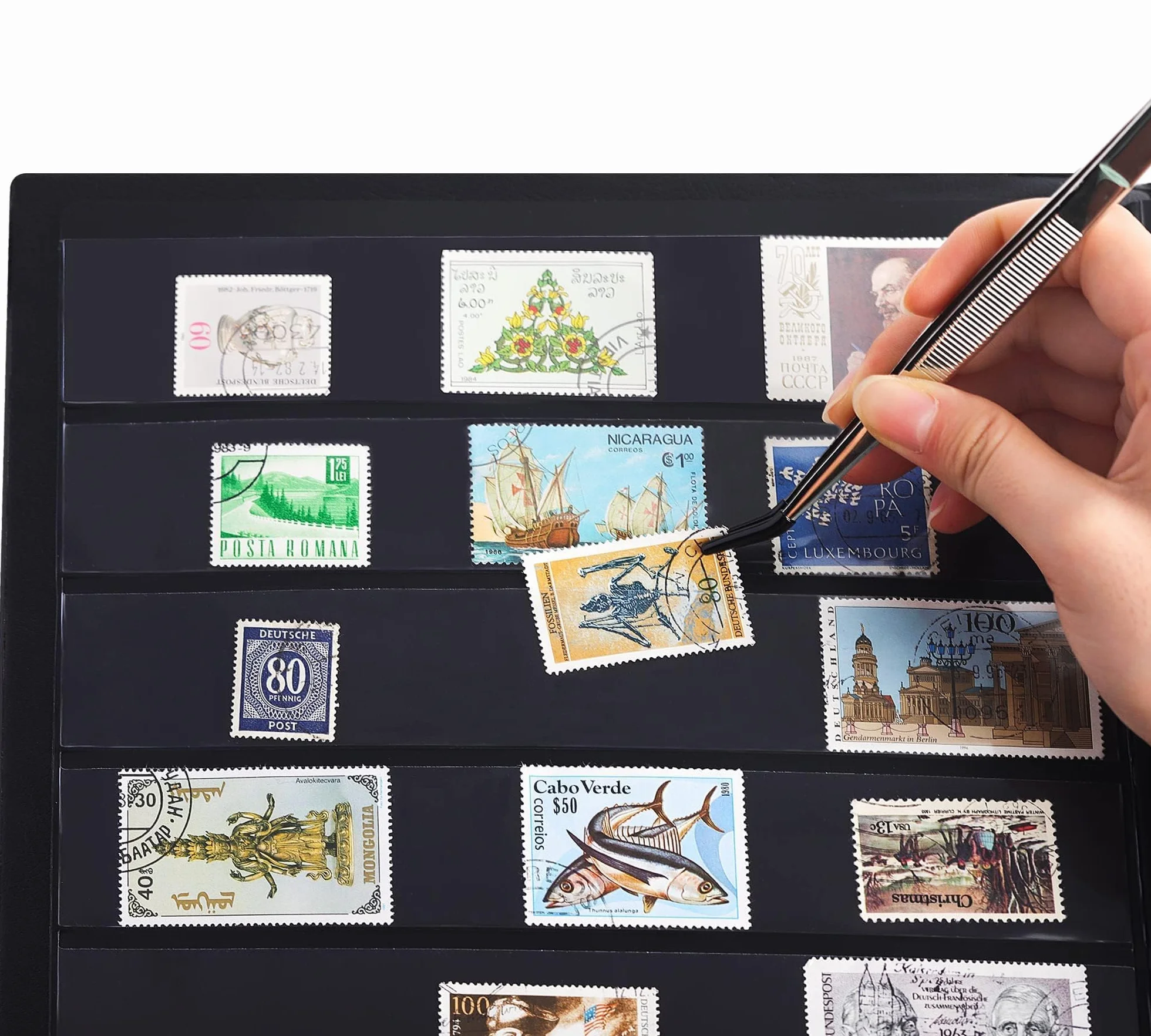 Album na znaczki z 120 kieszeniami, różne rozmiary, sztuczna skóra, uchwyt na znaczki pocztowe, wiele wymiarów, do banknotów walutowych, składanych banknotów, dokumentów, kolekcji, czarny, AS03MX1BK