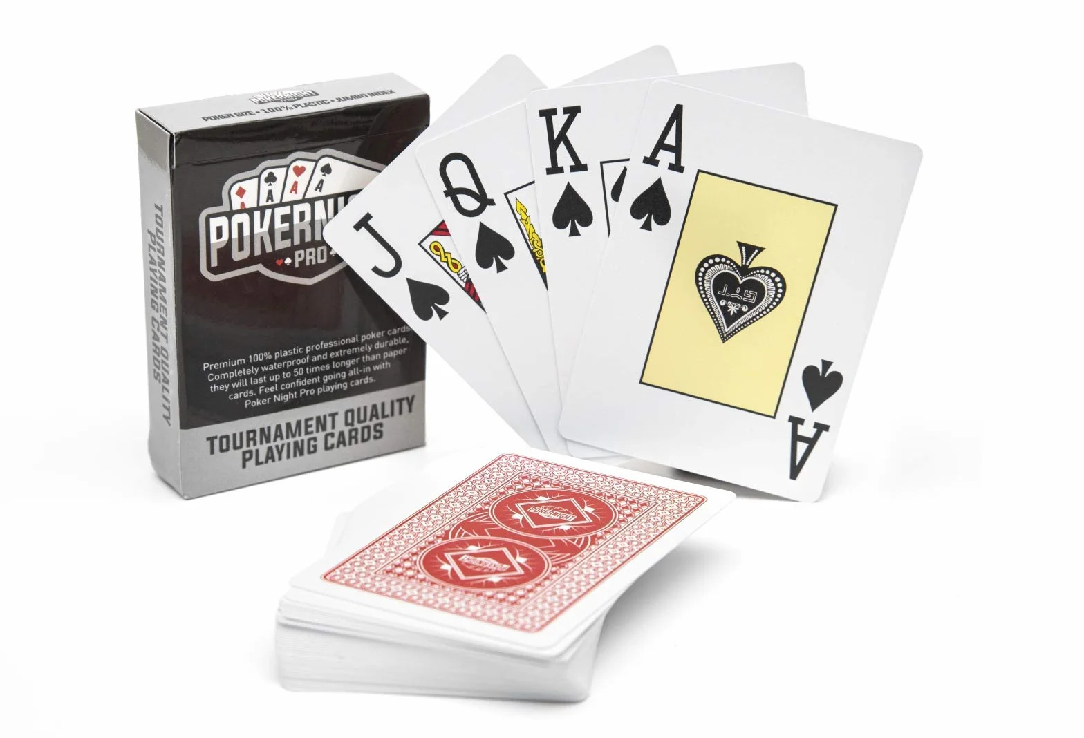 Talia Profesjonalnych, Wodoodpornych Kart do Pokera Texas Hold'em | 100% Plastik | 54 Karty w Talii (Czerwone Rewersy) | 2 Jokery | Indeks Jumbo