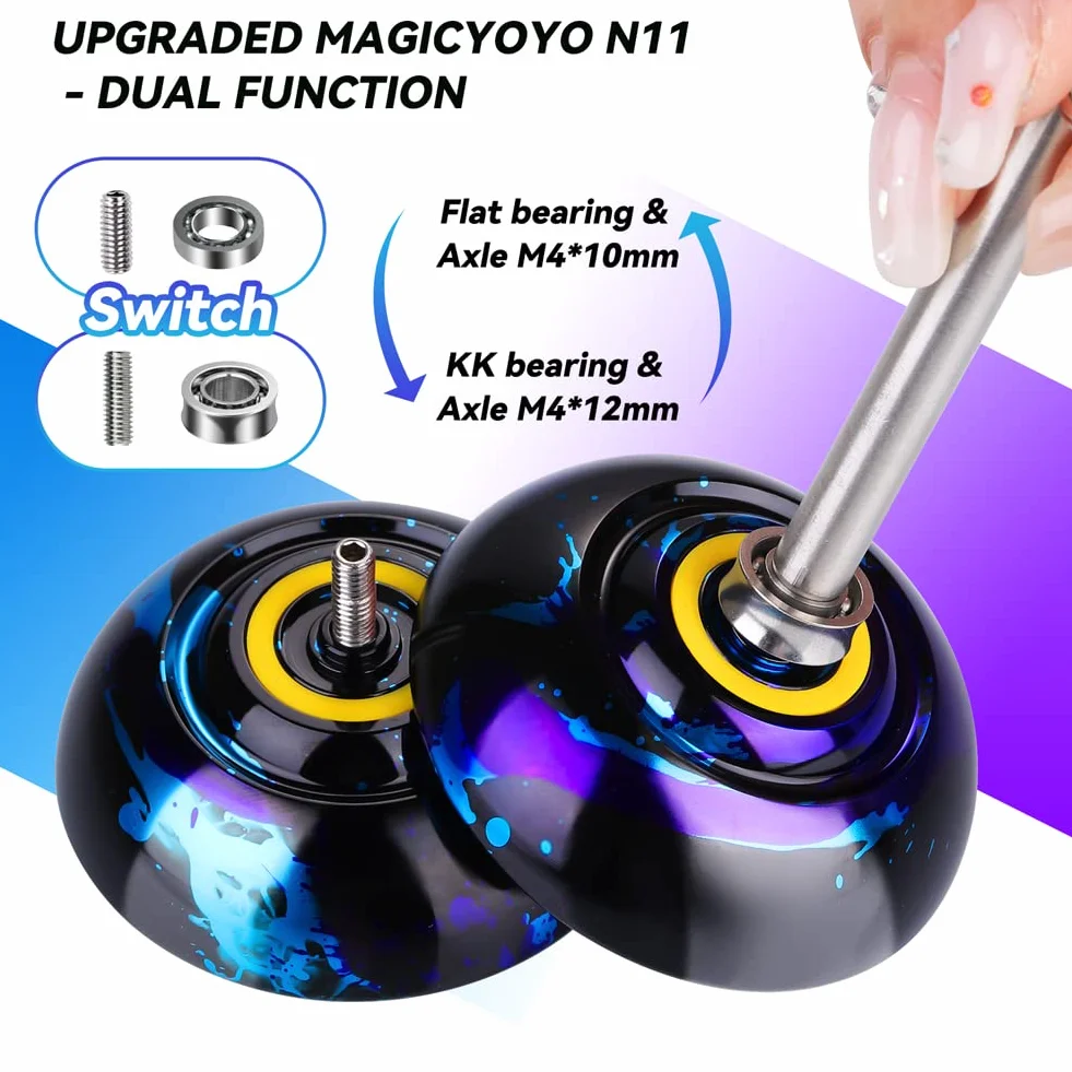 MAGICYOYO N11 Yo-Yo Profesjonalne niereaktywne, stop metalu YoYo dla początkujących + łożysko płaskie + wał + narzędzie do demontażu łożysk + torba do przechowywania Yo-Yo + 12 strun