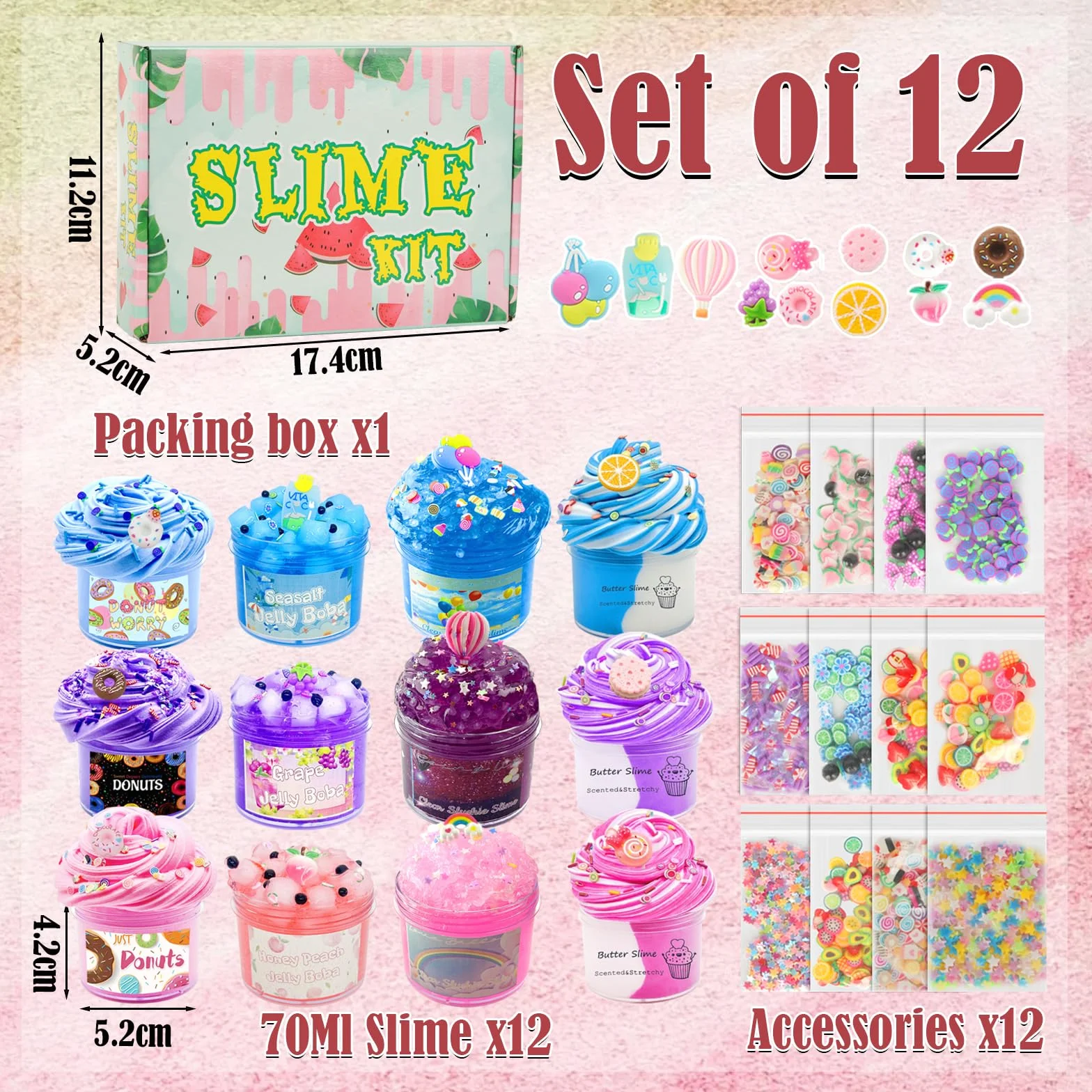 12 sztuk 70 ml Slime Set 12 kolorów masła Slime i Clear Slime, zestaw do samodzielnego wykonania dla dzieci, na urodziny, Halloween, Boże Narodzenie, prezent dla dziewcząt i chłopców