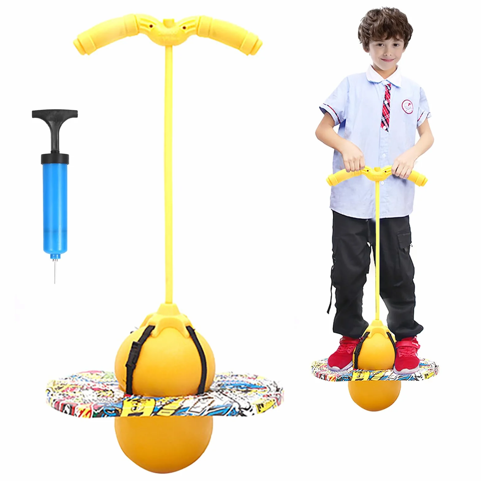 Pogo Kij dla dzieci, Pogo z regulowanymi uchwytami, wyważone i skoordynowane bouncing pogo 100 kg dla dzieci i dorosłych, którzy chcą ćwiczyć równowagę (żółty