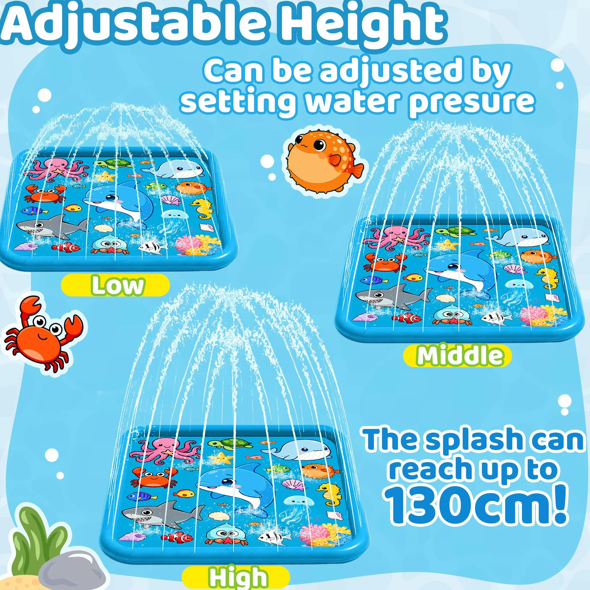 Mata Wodna Sprinkler dla Dzieci, 67"/170 cm Splash Pad Duża Nadmuchiwana Mata do Zabawy, Mata Sprinkler Basen Zraszacz Ogród, Letnie Zabawki Wodne na Plażę dla Chłopców Dziewczynek Zwierząt Domowych