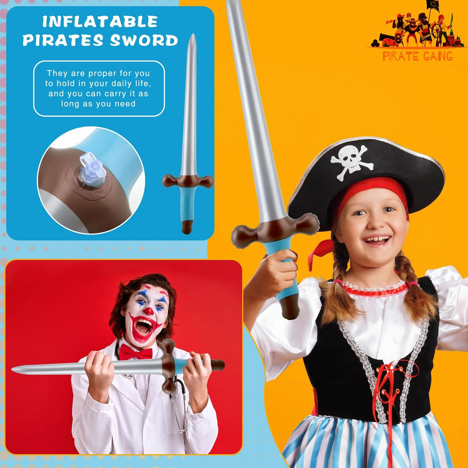 10 sztuk nadmuchiwane miecze, 60 cm nadmuchiwane pirackie miecze zabawki plastikowe miecze dla dzieci, na Halloween pirackie motywy odgrywanie ról gry imprezowe dekoracje