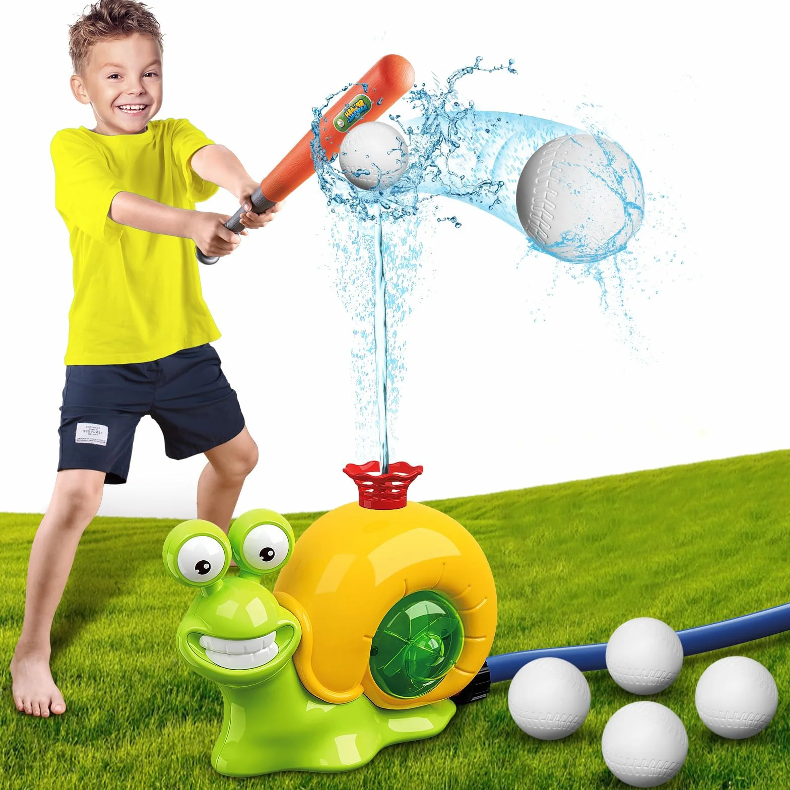 OBEST Opryskiwacz wody ślimak z 4 sztukami Baseball Gry dla dzieci Ogród, Zabawki wodne Lato Przenośny, Gry Zraszacz Wodny do Rodzinnych zajęć na świeżym powietrzu Ogród Podwórko Impreza Plaża
