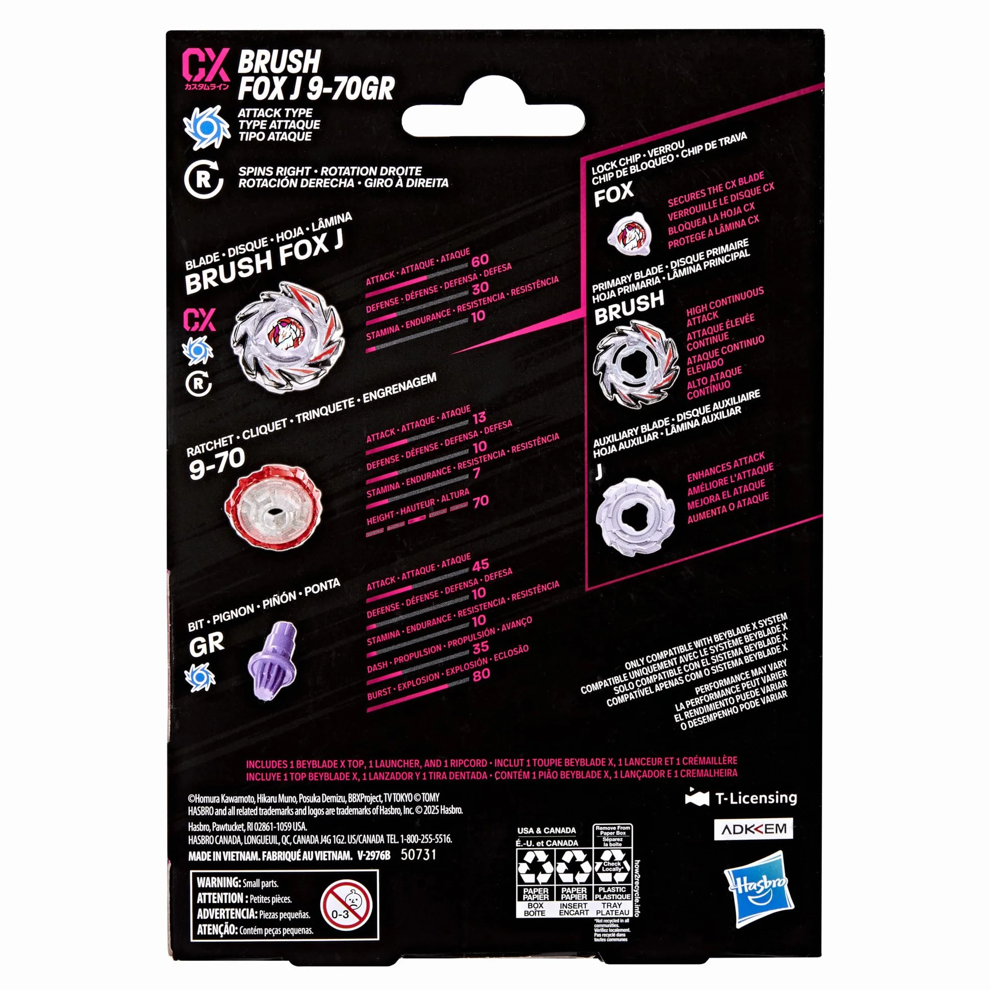 Pakiet startowy Beyblade X Brush Fox J 9-70GR CX, bączek i wyrzutnia