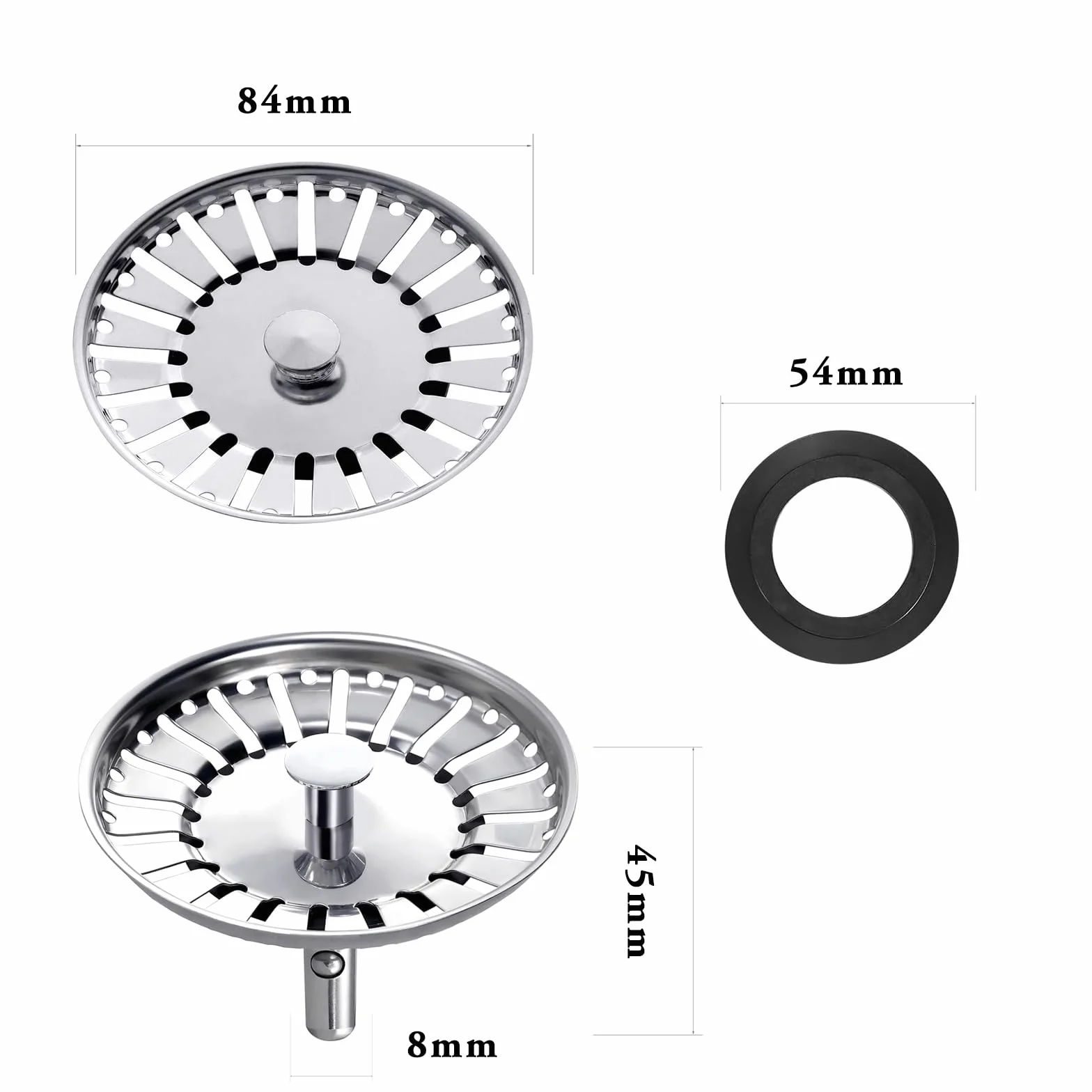 84 mm korek do zlewu kuchennego ze stali nierdzewnej – uniwersalny filtr do zlewu, zapobiegający blokowaniu, kosz do zlewu, do zlewu kuchennego, otwór 84-85 mm