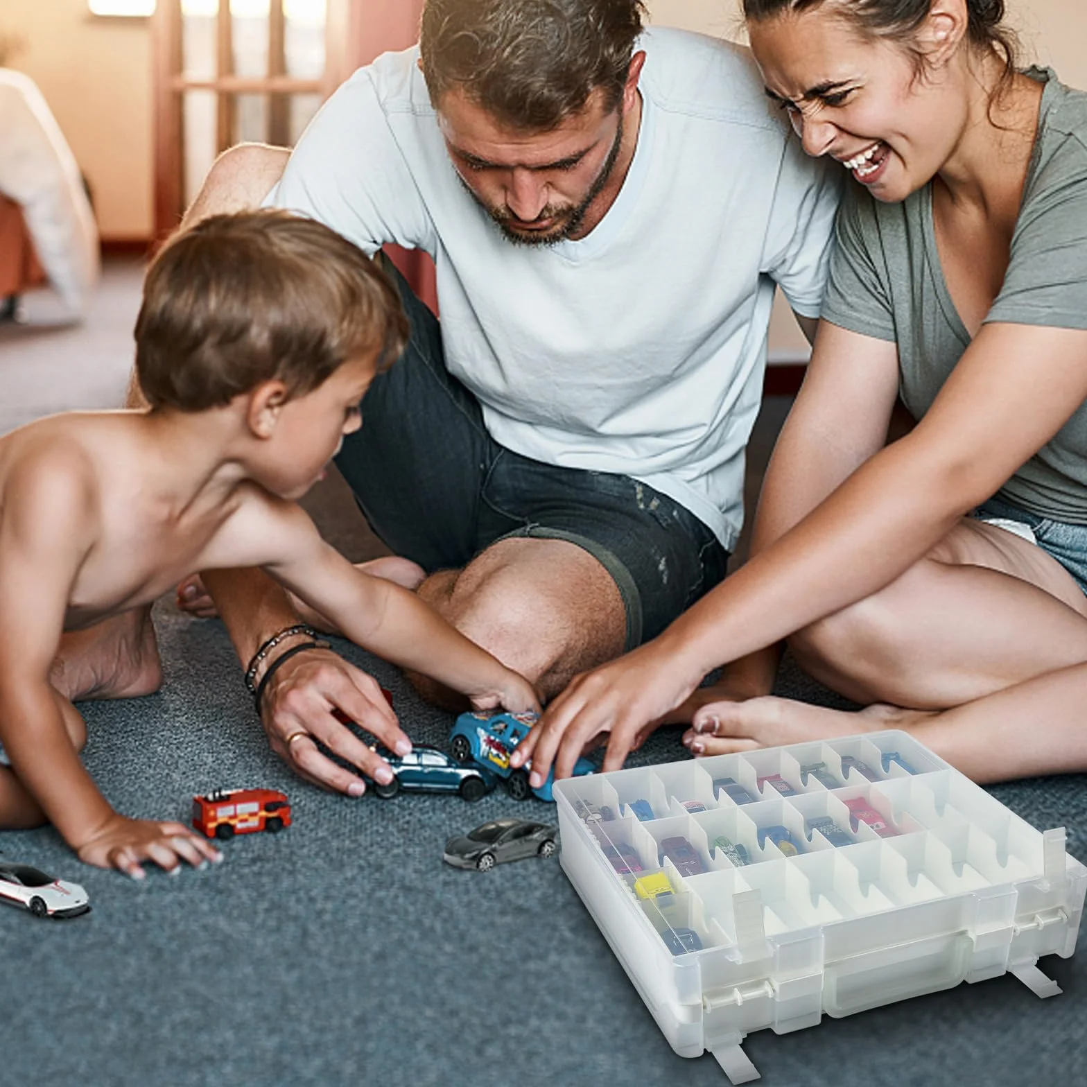 Xuerdon Walizka do przechowywania zabawek do samochodu Matchbox Cars. Holder pojemnik torba na lalki niespodzianka LOL/na zakupy z 48 przegródkami, dwustronna, biała (tylko pudełko)