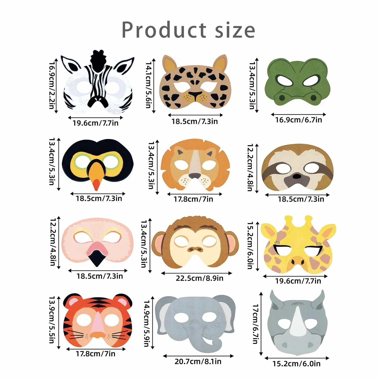 12 masek zwierzęcych dla dzieci, dżungla, zoo, maska Cosplay dla dzieci, urodziny, tematyka, dekoracja, rekwizyty, akcesoria, 12 sztuk
