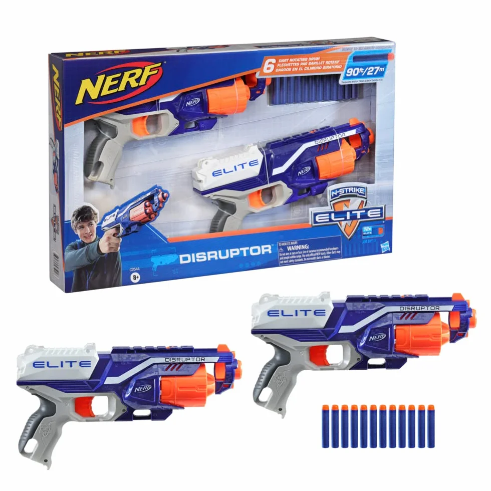 Nerf Elite Disruptor 2-pak – 2 Disruptor Blaster, 12 Nerf Elite Darts – bęben rotacyjny 6 dart, szybki ogień