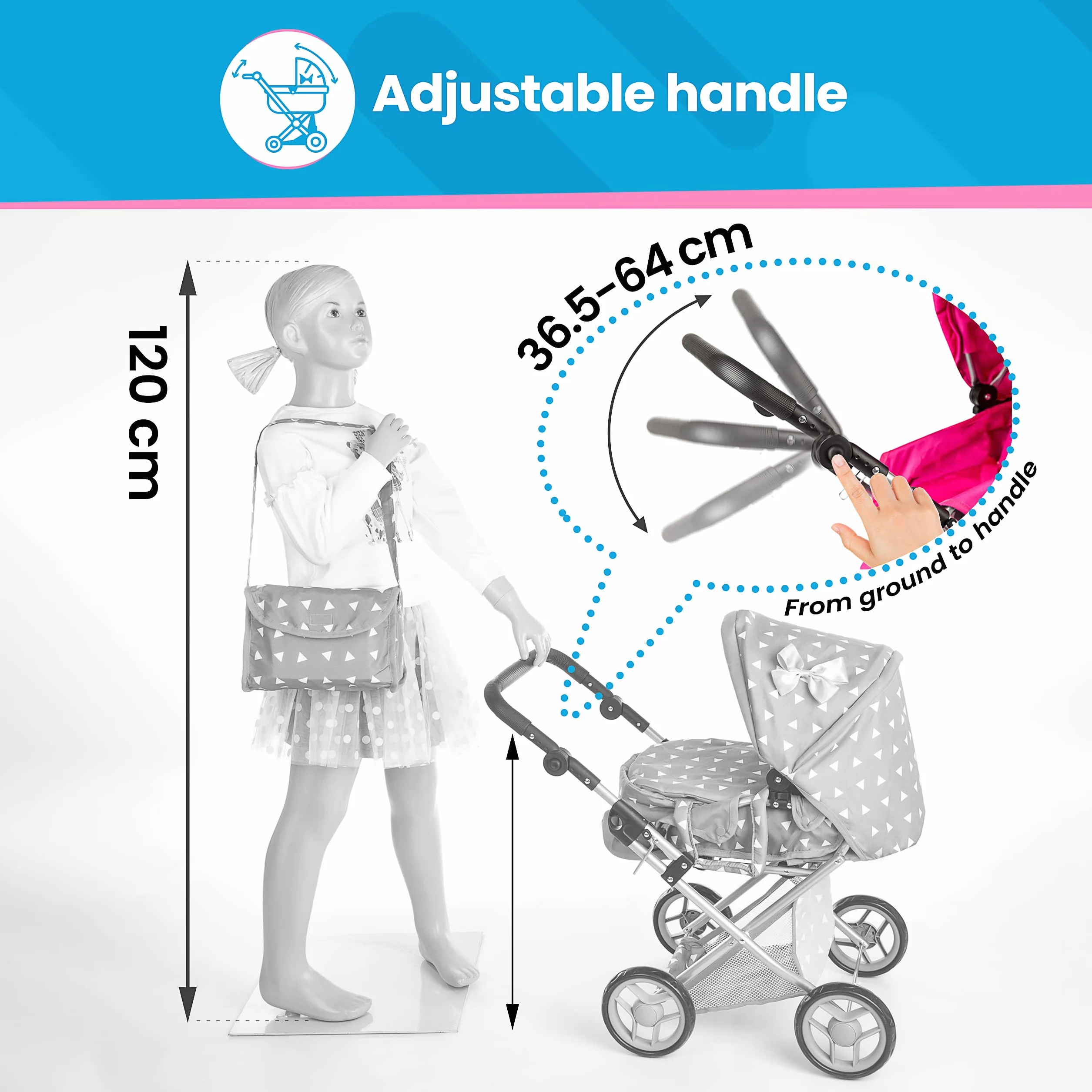 Kinderplay wózek dla lalek - spacerówka gondola 3w1, KP0200S