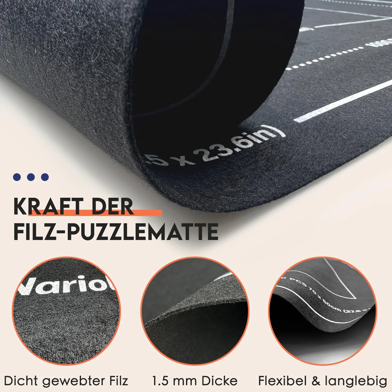 Nariolar Maty puzzle, zestaw 2 mat z gumy i filcu, na 500/1000/1500 elementów, praktyczne akcesoria do przechowywania i transportu puzzli