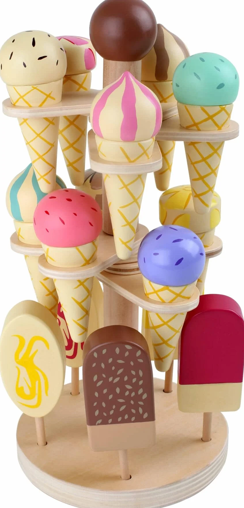 small foot Ruchomy stojak na lody z drewna, akcesoria do sklepu handlowego i kuchni dla dzieci, 15 rodzajów, od 3 lat, 1248