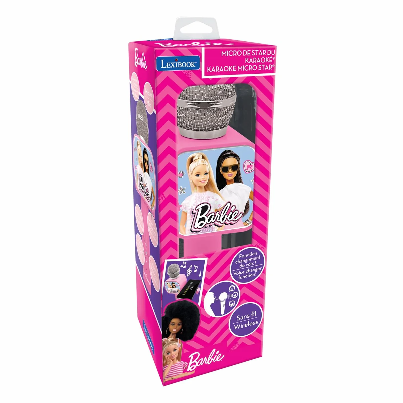 Lexibook Barbie, Mikrofon Bluetooth z Funkcją Zmiany Głosu, Uchwyt na Telefon w Zestawie, Wbudowany Głośnik, Różowy, MIC240BB, Jeden Rozmiar