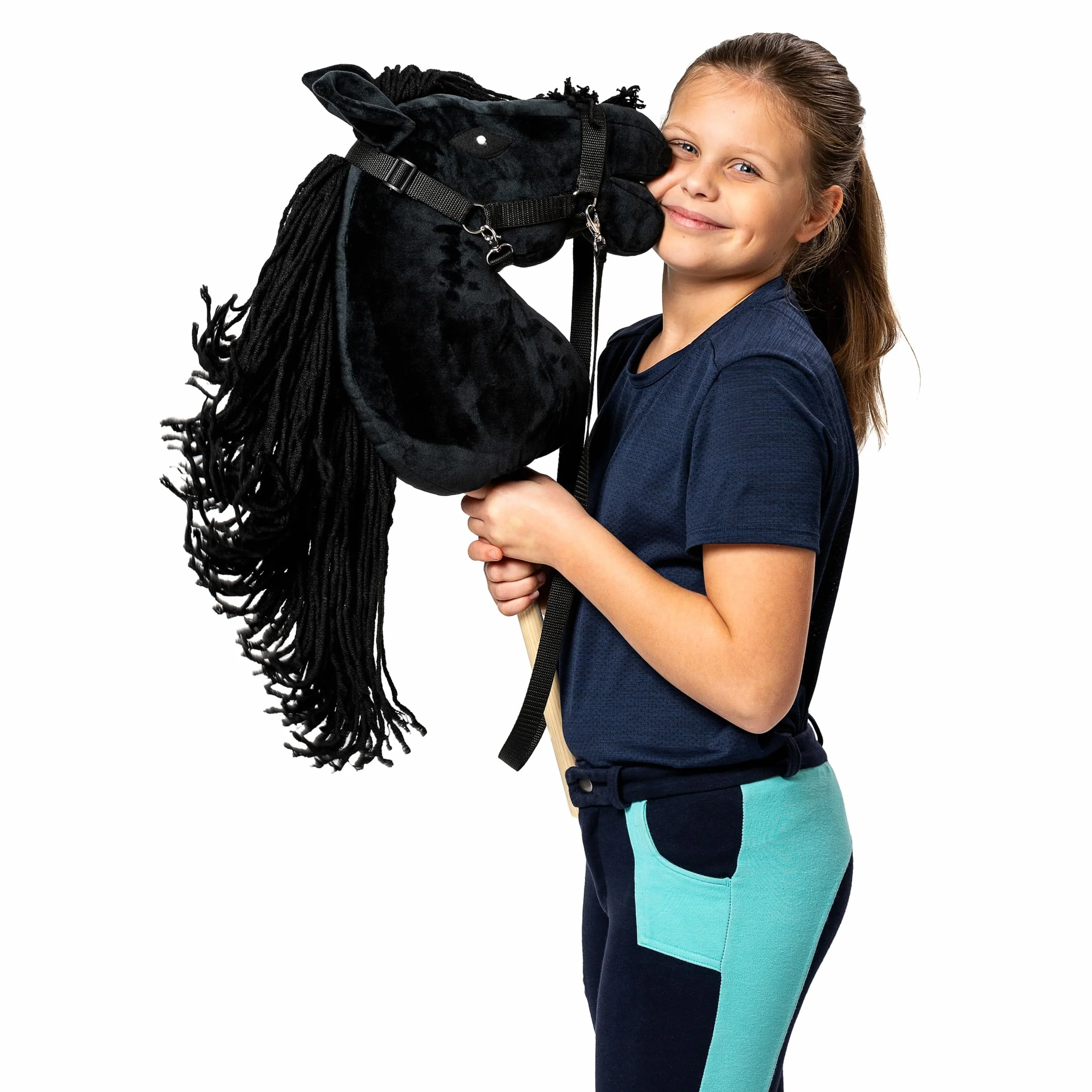 SKIPPI Hobby Horse, Czarny Koń na Kiju, Konik na Patyku, Duży A3, Kantar i Wodze w Zestawie, Hobby Horsing, prezent dla Dziewczynki, dla Dziecka