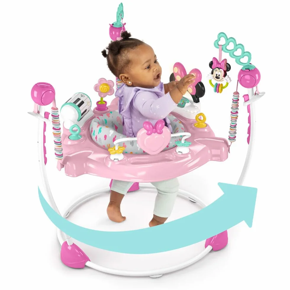 Bright Starts, Disney Baby, Minnie Mouse Forever Bestie, Skoczek i atrakcje - z lampkami i piosenkami, dzieci od 6 miesięcy +