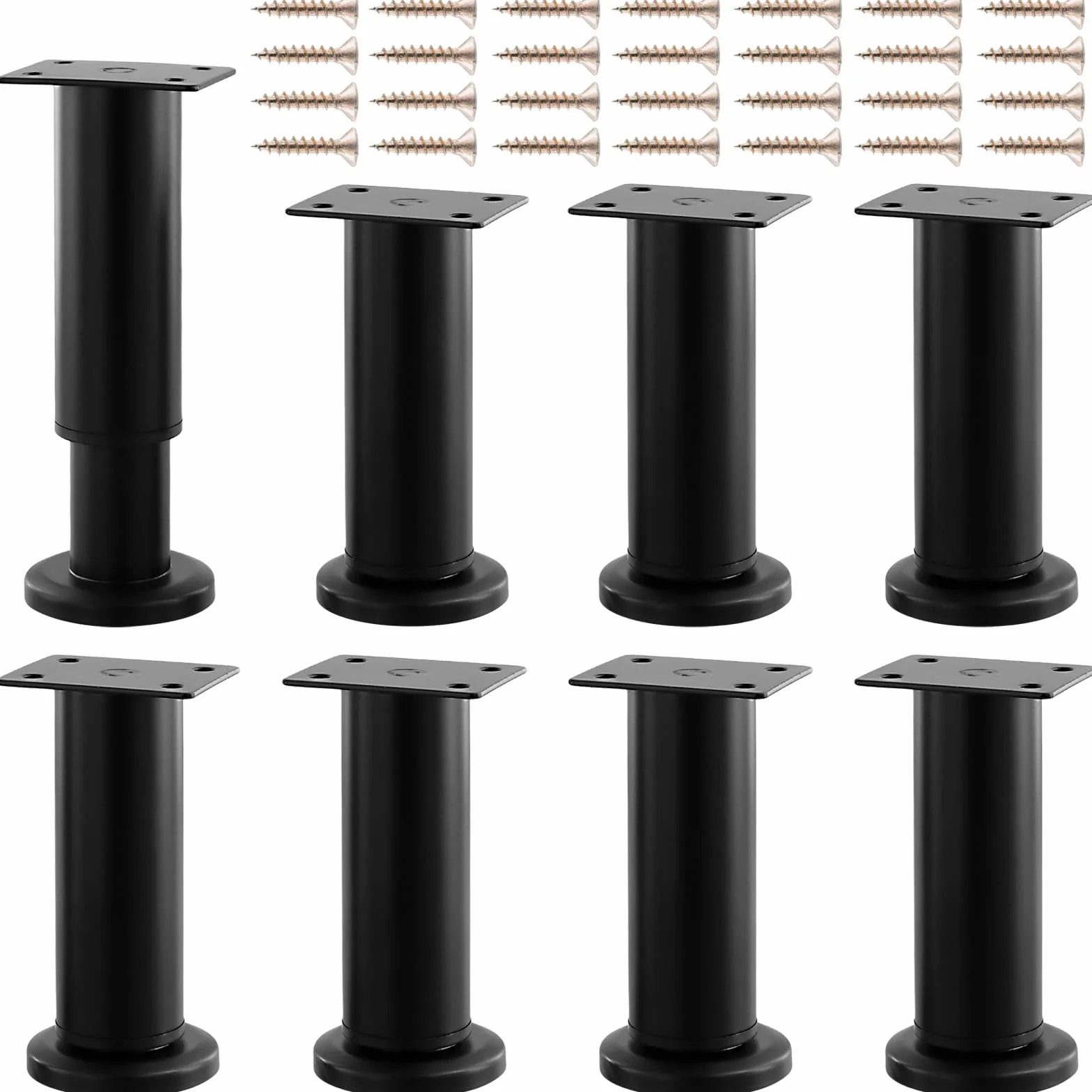 8 sztuk 12-18 cm nó?ki meblowe, regulowane, nó?ki meblowe z regulacj? wysoko?ci za pomoc? ?rub, metalowe, czarne, nogi meblowe do sofy, stolika nocnego, ?ó?ka, szafy