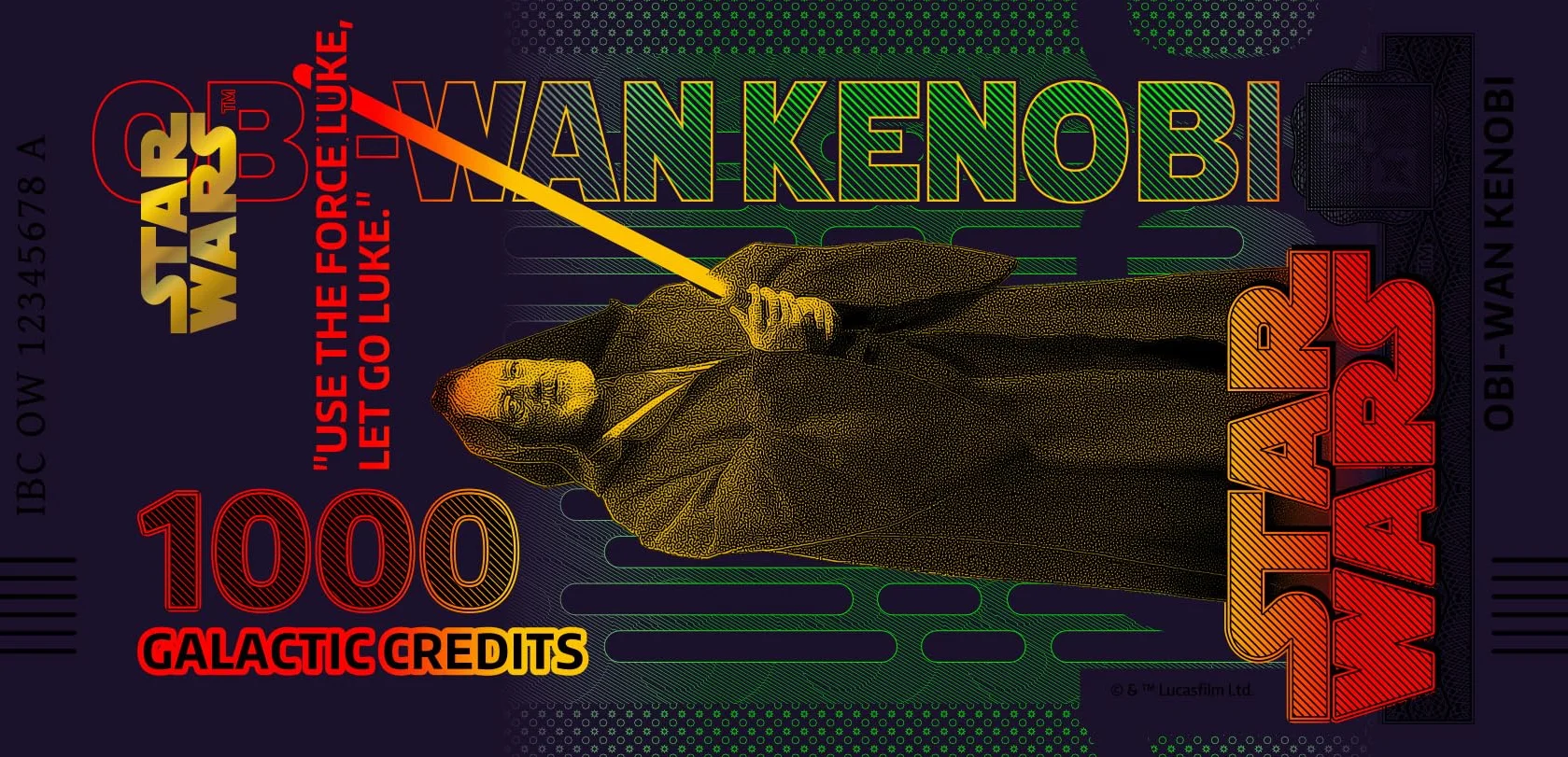 Gwiezdne Wojny Trylogia Bilet Oryginalny OBI WAN Kenobi ze złotym hologramem