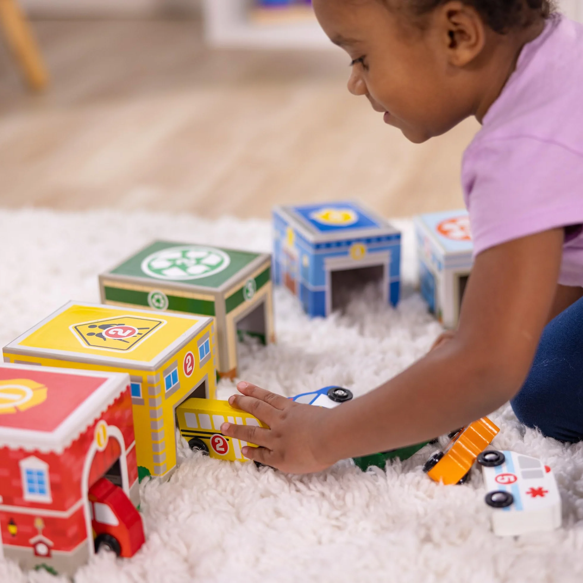 Melissa & Doug Nesting & Sorting Buildings & Vehicles, Wooden Toy & Trains, Trucks & Vehicles, 2+, Gift for Boy or Girl