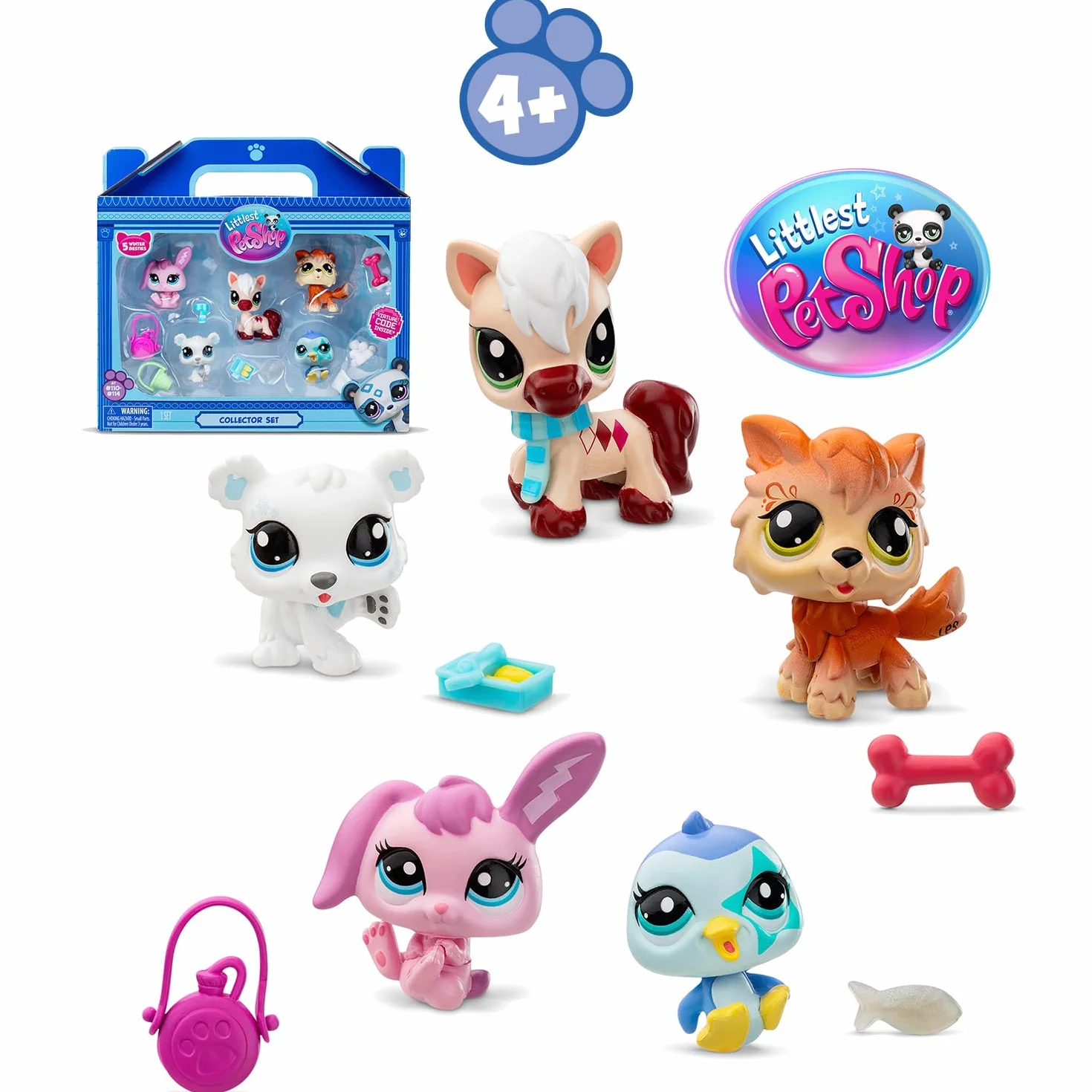 Bandai - Littlest Pet Shop - Zestaw kolekcjonerski Motyw Góry Zima 5 Zwierząt i Akcesoria - Oficjalna licencja Pet Shop - Zestaw zabawek Mini Słodkie Zwierzęta Figurki - Zabawka dla dzieci 4 lata i +