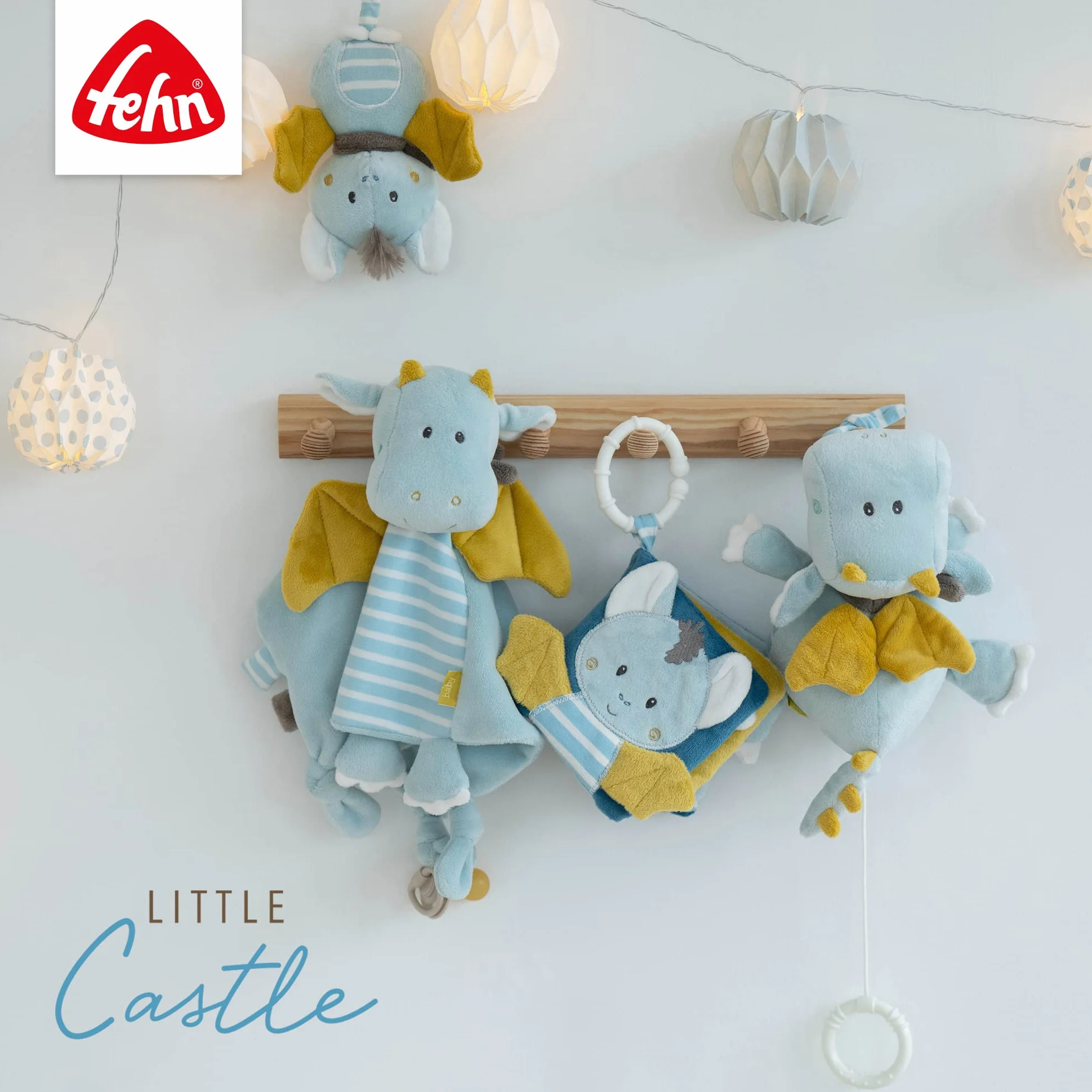 Fehn Rasselsöckchen Drache/Activity-Babysöckchen mit niedlichen Tier-Köpfchen zum Greifen, Rasseln, Strampeln & Geräusche erzeugen, Lernspielzeug für Babys von 0-12 Monaten, Einheitsgröße
