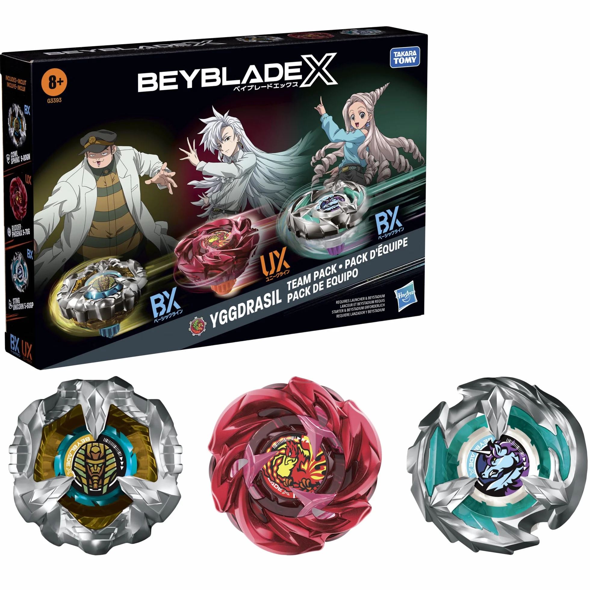 Pakiet Beyblade X drużyny Yggdrasil, zawiera 3 bączki Takara Tomy, bączki do gry bitewnej, wiek: od 8 lat