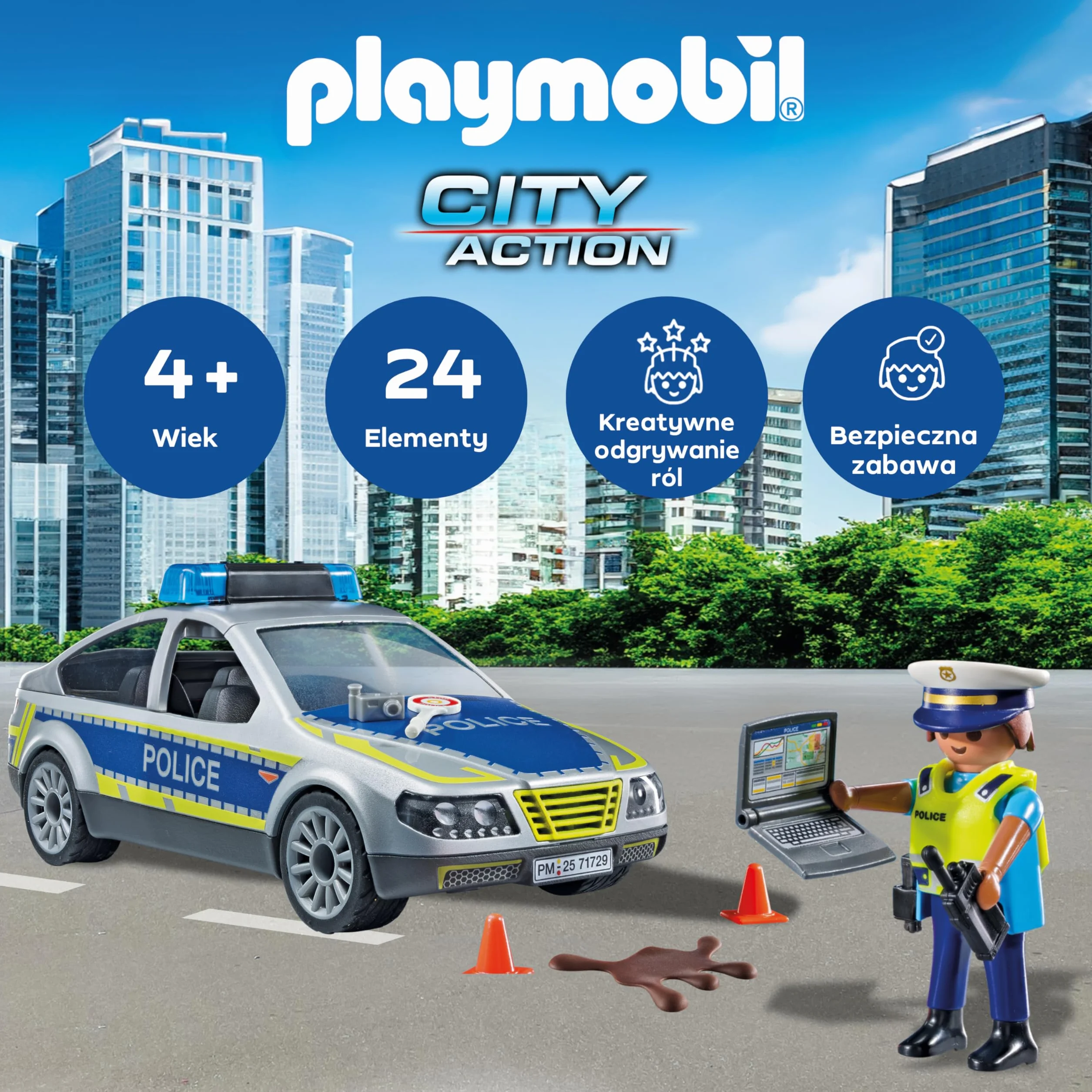 PLAYMOBIL | Action Heroes | Radiowóz policyjny | Samochód policyjny | Auto zabawkowe | Zabawka dla dzieci od 4. roku życia | 71729