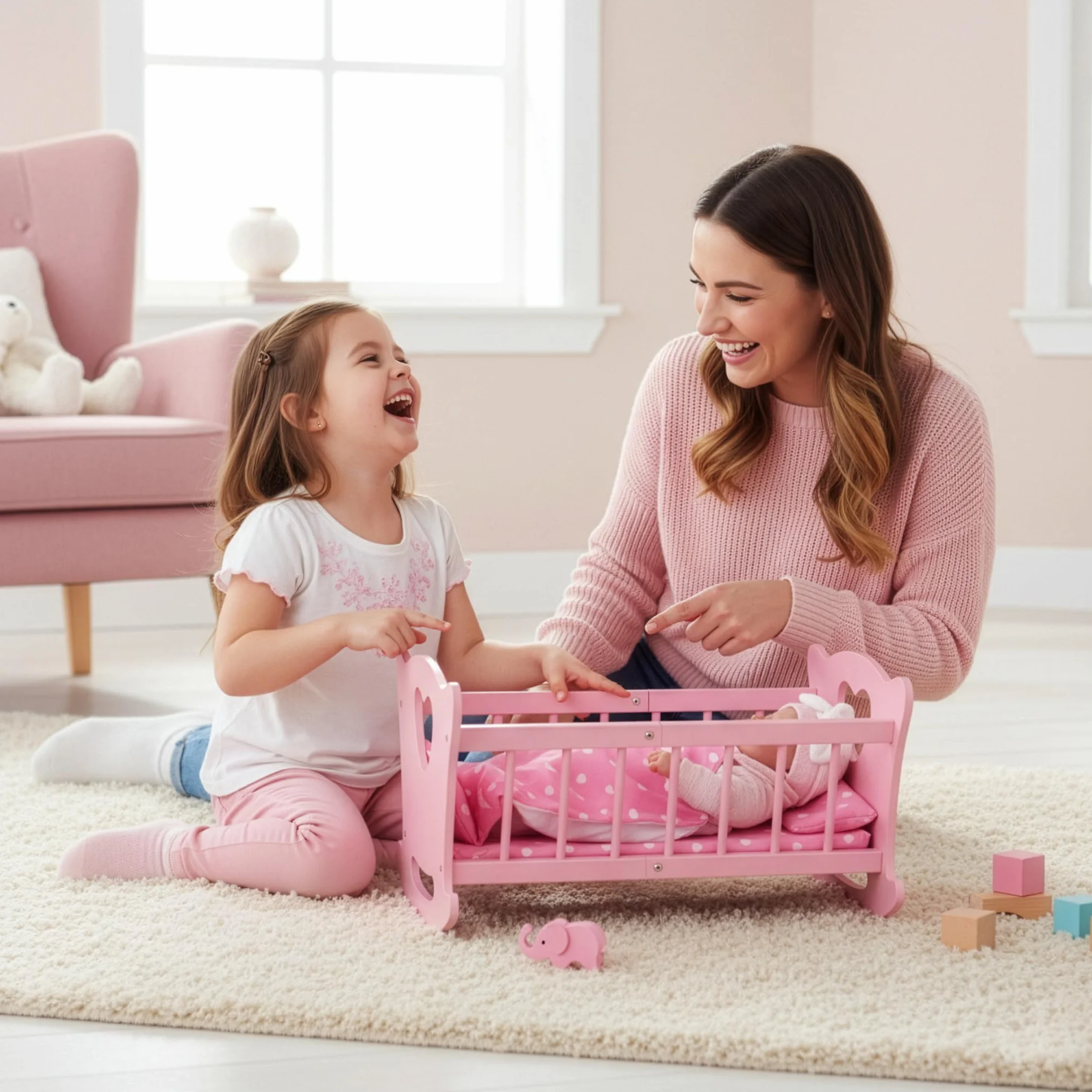 Kinderplay Łóżeczko dla Lalki, Kołyska dla lalki – Zestaw Kołyska plus Kołderka, Poduszeczka oraz Prześcieradło, dla laki o max. długości 49.5 cm., model GS2106 (GS2106)