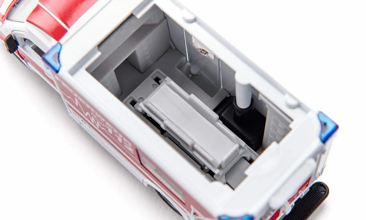 Siku 2115, Karetka Mercedes-Benz Sprinter Miesen typ C, 1:50, Metal,Tworzywo sztuczne, Czerwony,Biały, Zdejmowany dach, Z deską rozdzielczą i noszami