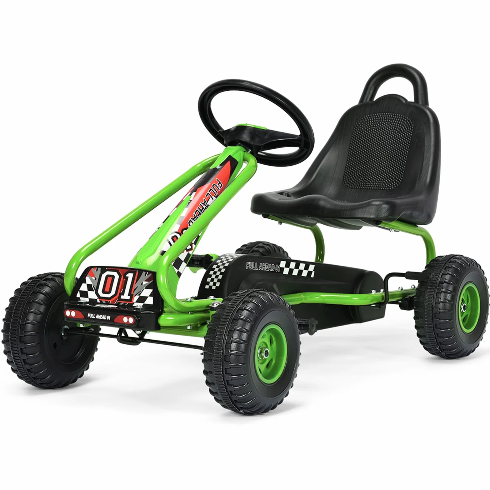 COSTWAY Gokart z regulowanym siedziskiem, hamulec ręczny, obciążenie 30 kg, dla dzieci od 3 lat (zielony)