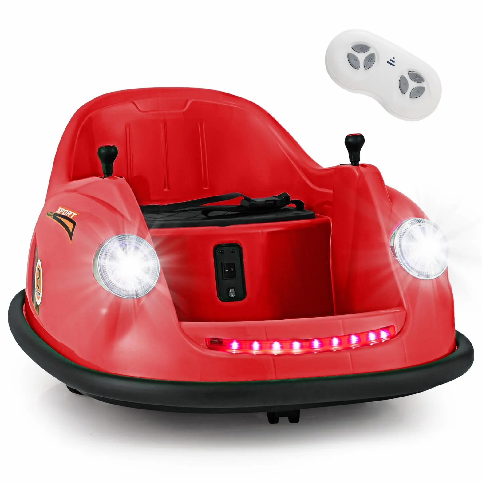 GOPLUS 12V hulajnoga samochodowa dla dzieci, elektryczny bumper z pilotem zdalnym, obrót 360°, LED, muzyka, pojazd elektryczny 2-5 lat (czerwony)