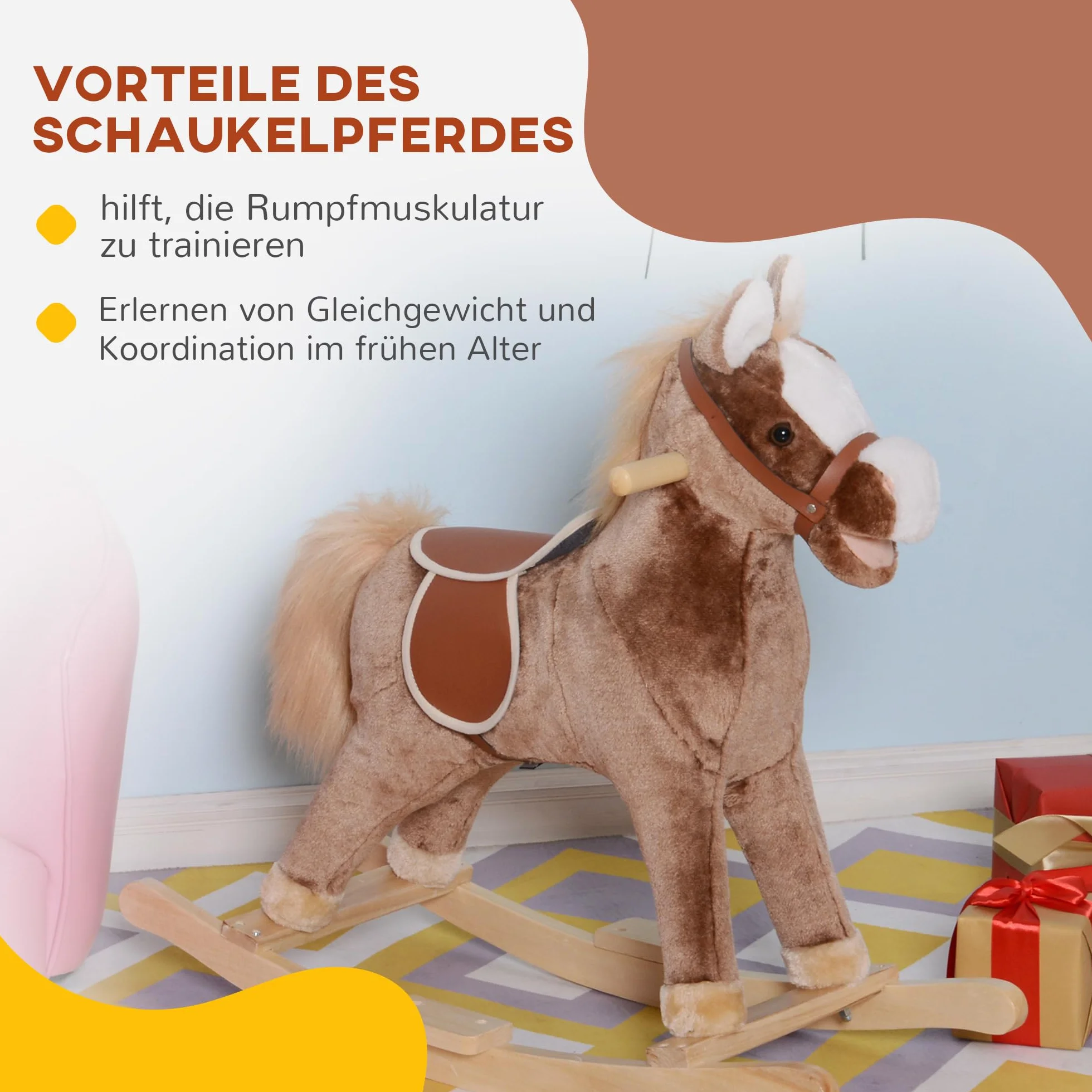 Konik na biegunach dla dzieci, pluszowy, zabawka