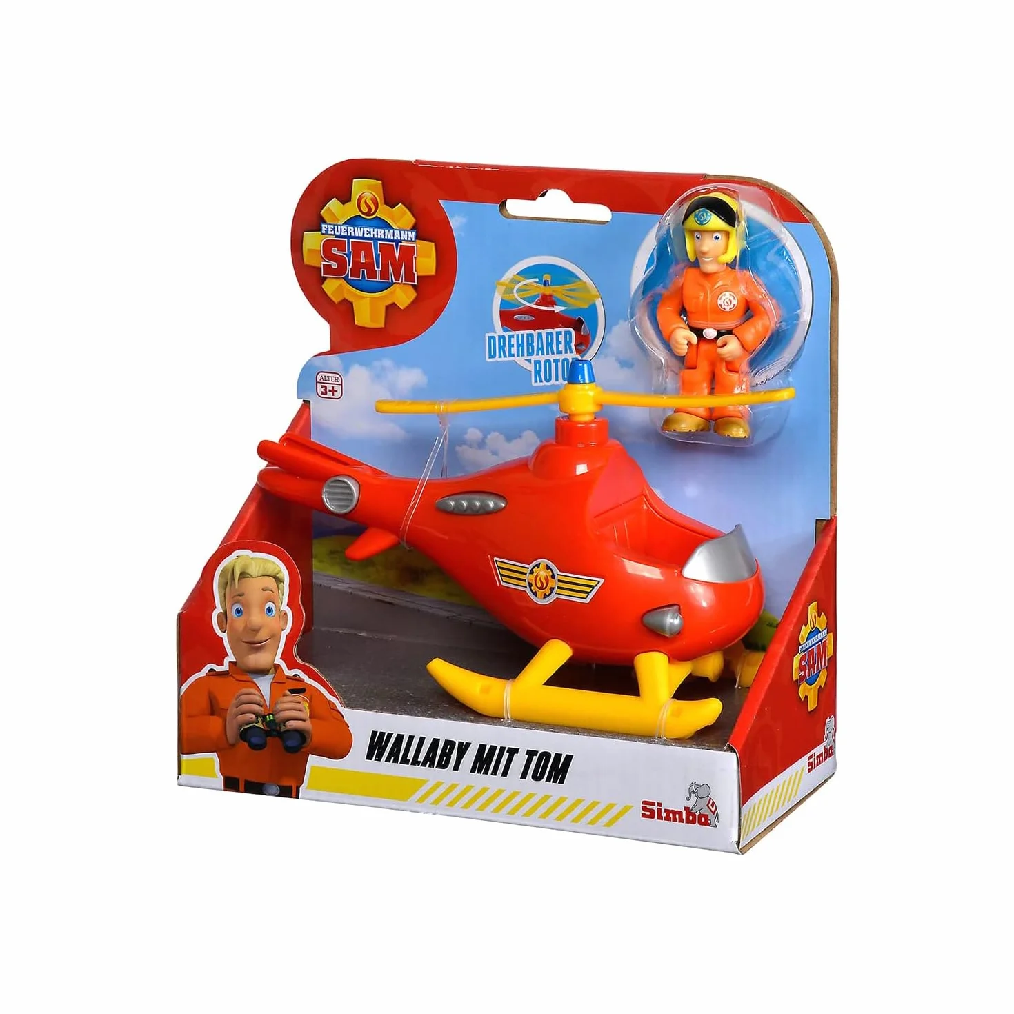 Simba 109252507038 Strażak Sam Helikopter Wallaby mini 16 cm, zabawka strażacka z figurką, zabawka z serialu, zabawa w strażaka, prezent dla dzieci w wieku od 3 lat, odpowiedni dla dziecięcych rączek