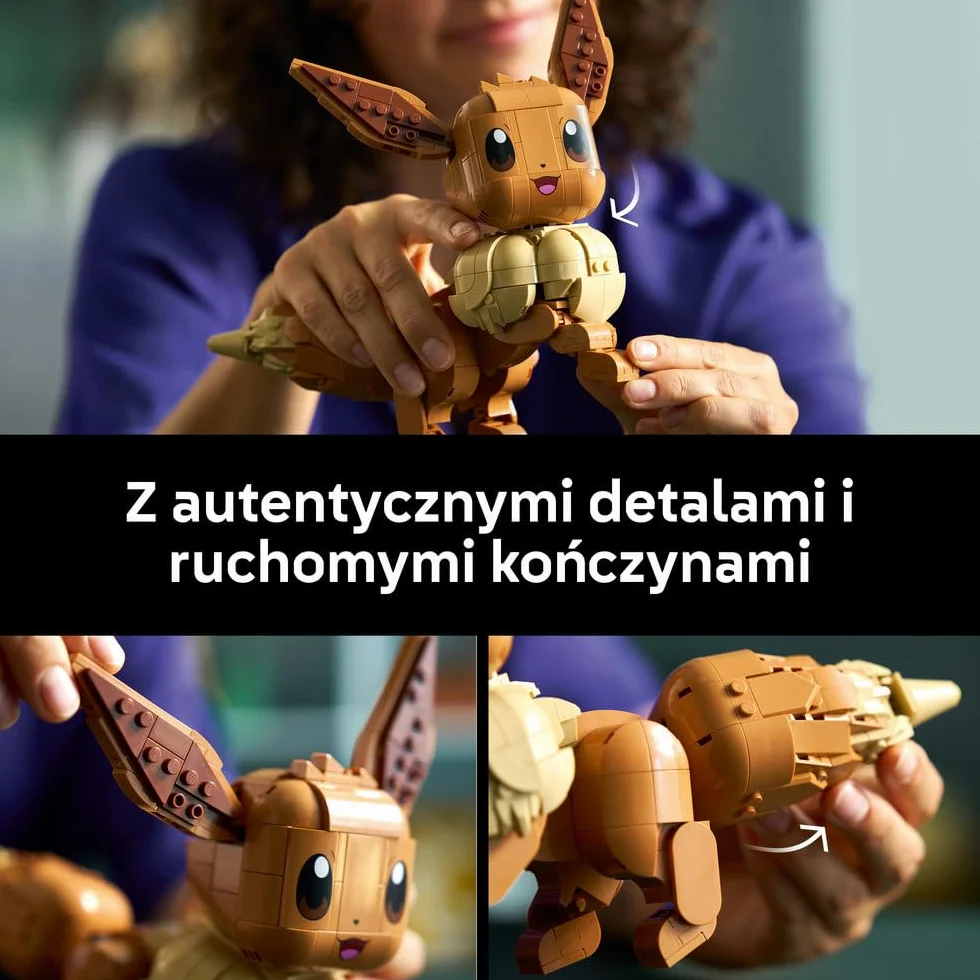 LEGO Pokémon Eevee, zestaw klocków konstrukcyjnych dla dorosłych, ruchoma figurka kolekcjonerska, szczegółowy model Pokémona, pomysł na prezent dla gracza, dla par i fanów gamingowych dekoracji 72151