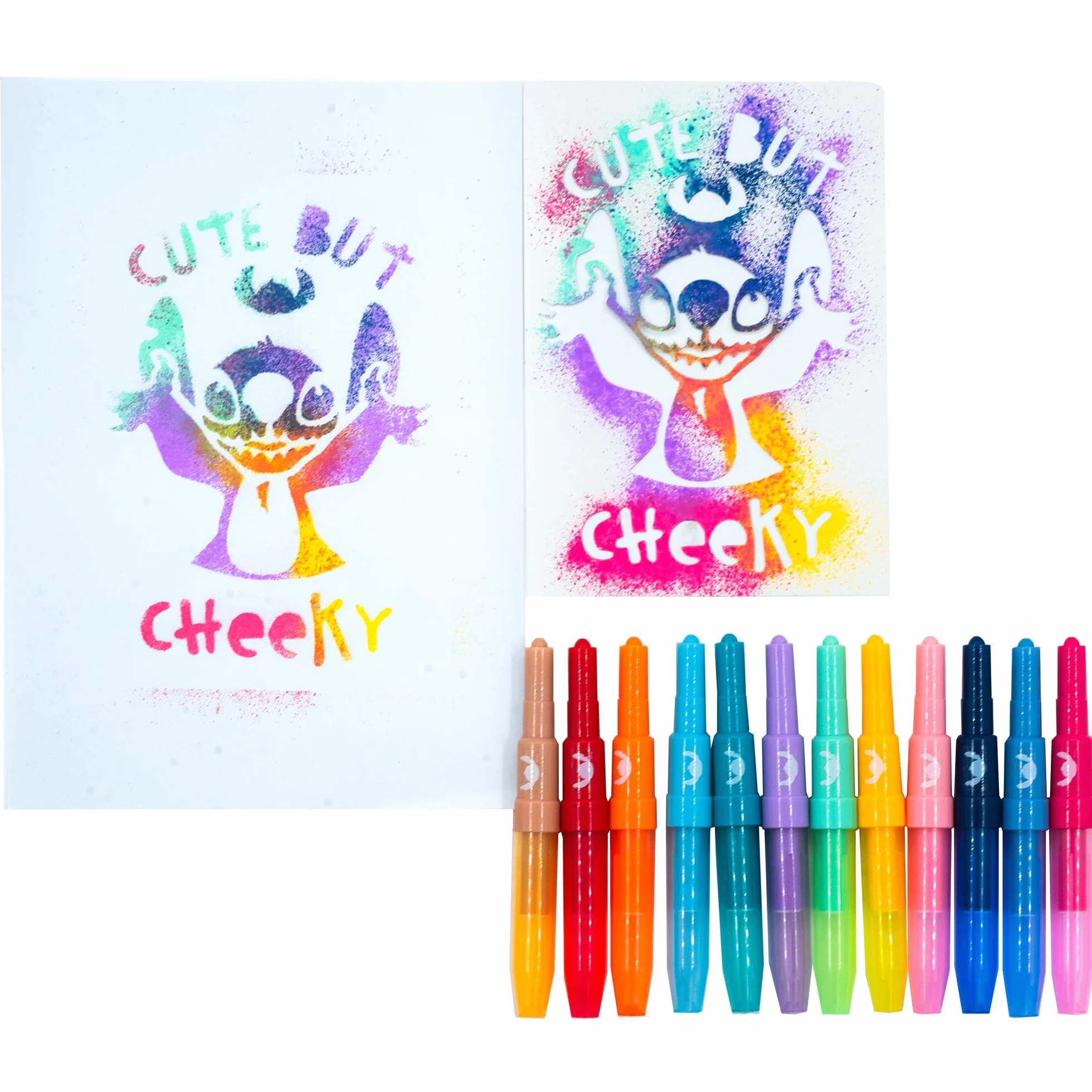 Disney - Lilo & Stitch - zestaw pisaków w sprayu na biurko - kredki dla dzieci - zestaw do malowania z kolorowymi kredkami i szablonami do malowania (ST23368)