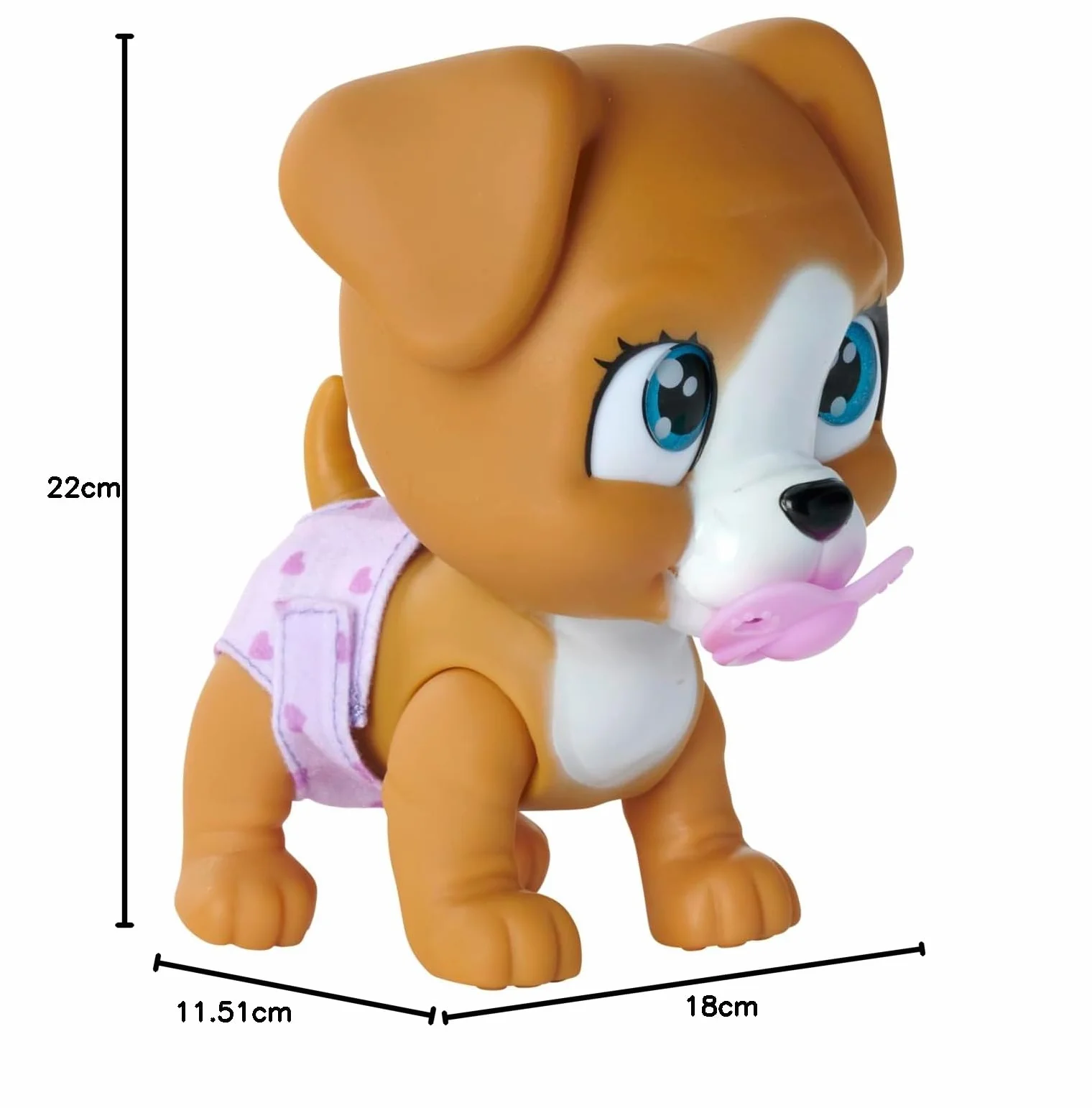Simba 105953050 Pamper Petz Piesek z funkcją picia i siusiania 15 cm, szczeniaczek z akcesoriami - niespodziankami, magiczna łapka zdradza płeć pupila, zwierzak dla dzieci od 3 lat