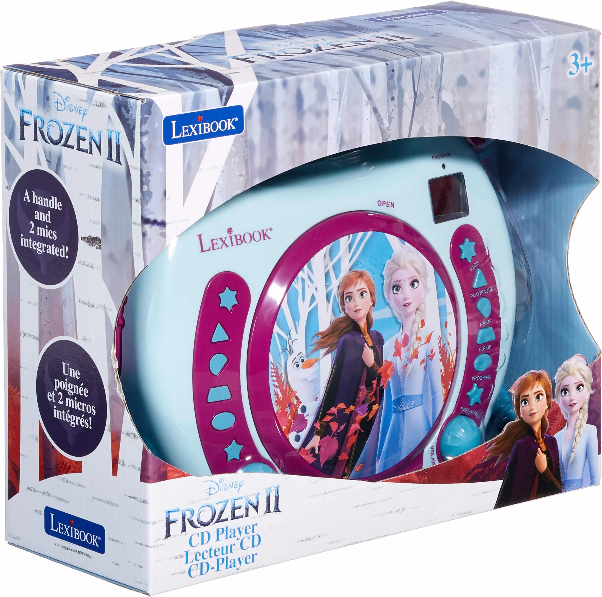 Lexibook Disney Frozen 2, Elsa, Anna & Olaf, Odtwarzacz DC z Mikrofonami, Funkcja Programowania, Gniazdo Słuchawkowe, dla Dzieci, Zasilany Zasilaczem Lub Bateriami, Niebieski, Fioletowy, RCDK100FZ