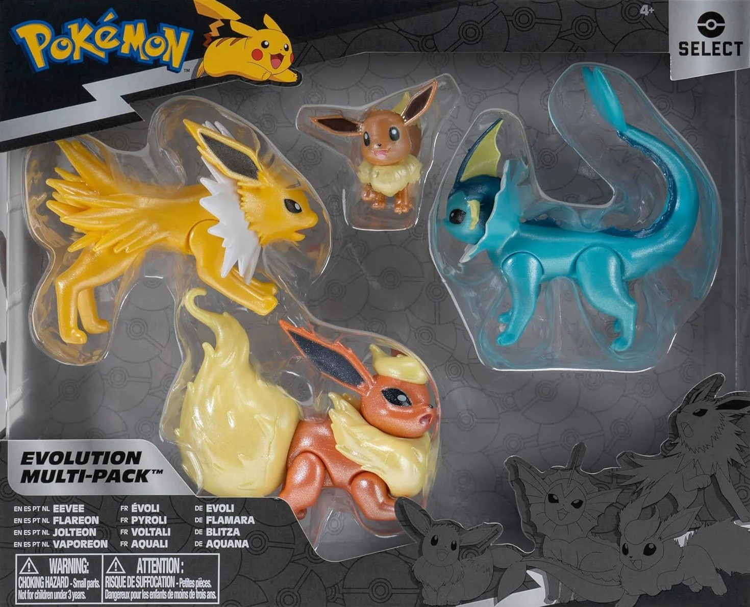 Pokemon Multipack ewolucja Eevee, Jolteon, Vaporeon, Flareon, Figurka