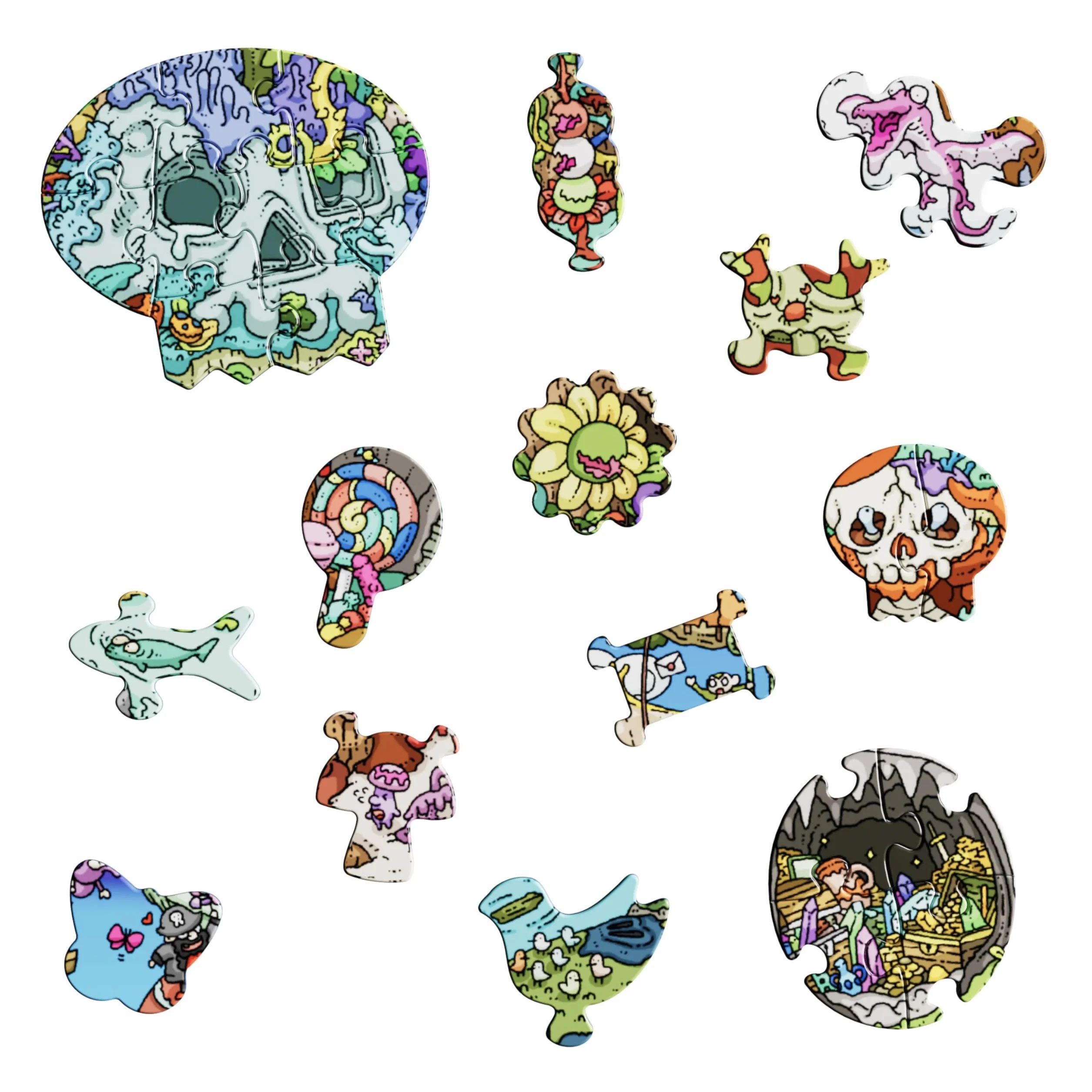 Magic Puzzle Company Zestaw 3 układanek z serii czwarta: Big Rock City, The Awakened Artifacts i The Peckish Pirates, 1000-elementowe puzzle