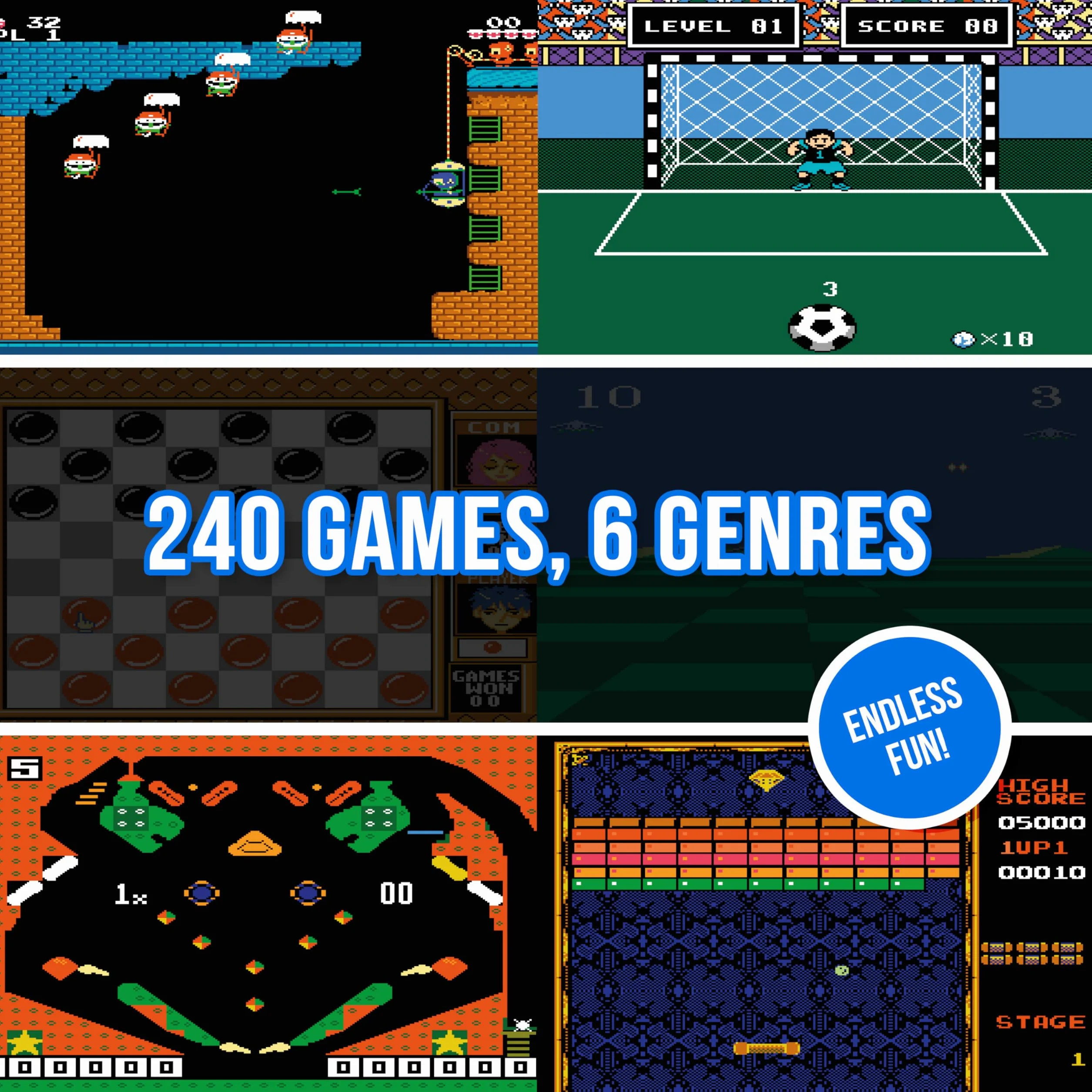 Silvergear® Mini TV Retro Video Game, analogowa konsola kieszonkowa w stylu retro, z 240 klasycznymi grami, przenośna konsola do gier, 61 x 64 x 94 mm, niebieska
