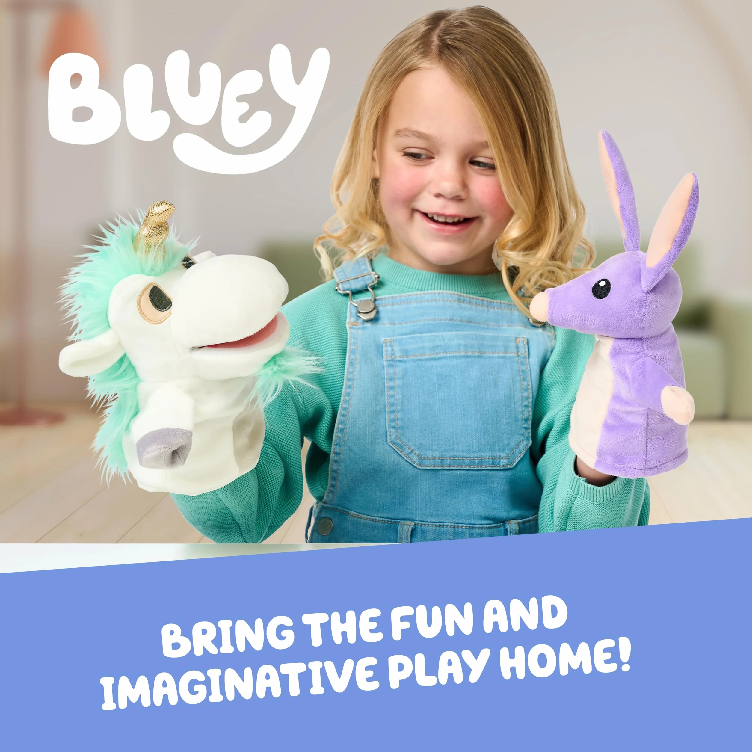 Bluey Zestaw 2 pluszowych lalek, jednorożca i Bob Bilby, idealny rozmiar, aby dopasować się do dłoni malucha | Wyłącznie w serwisie Amazon