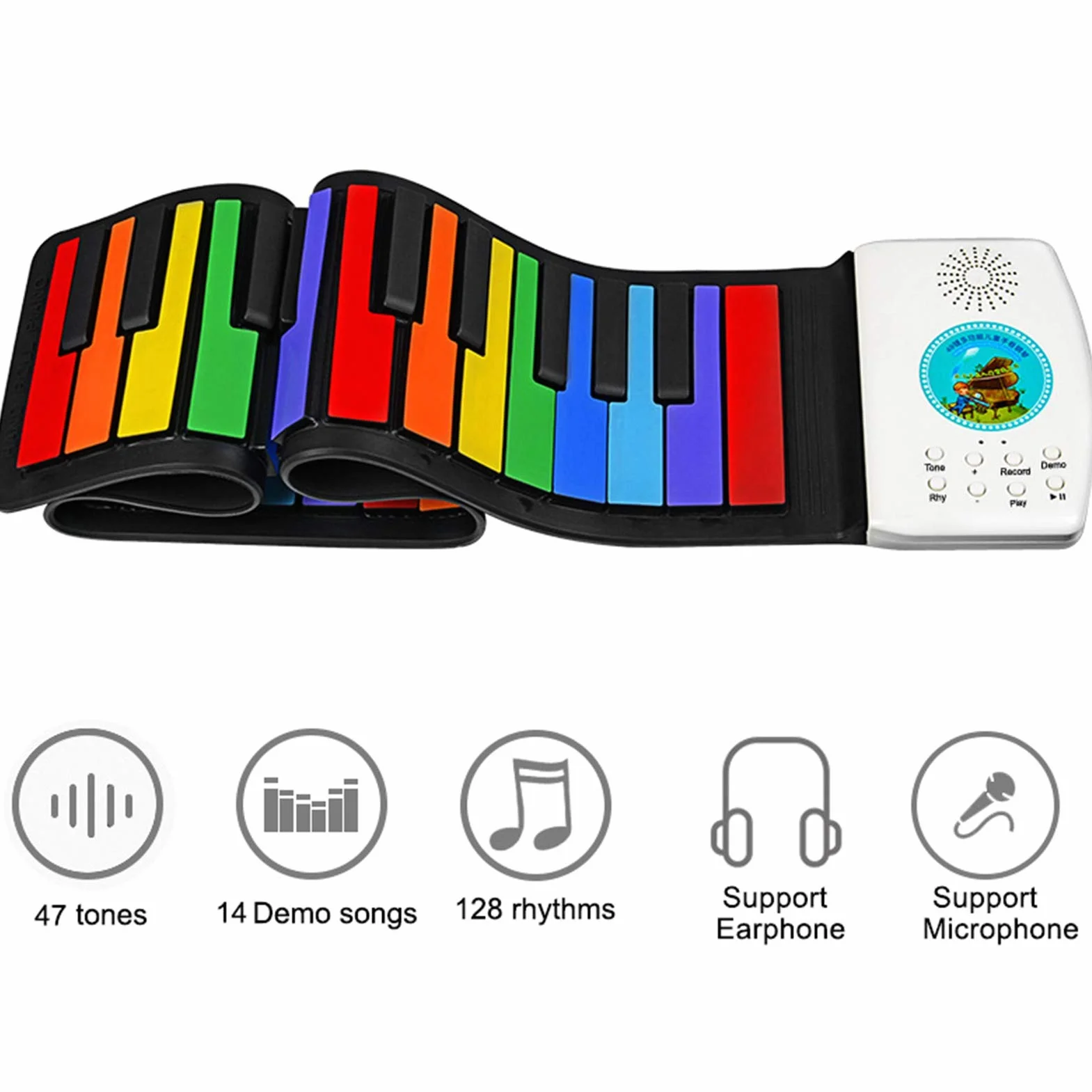 Roll Up Piano, Silikonowe 49 Klawiszy Roll Up Piano Rainbow Color Ręcznie Rolowane Klawiatury Fortepianowe Świąteczny Urodzinowy
