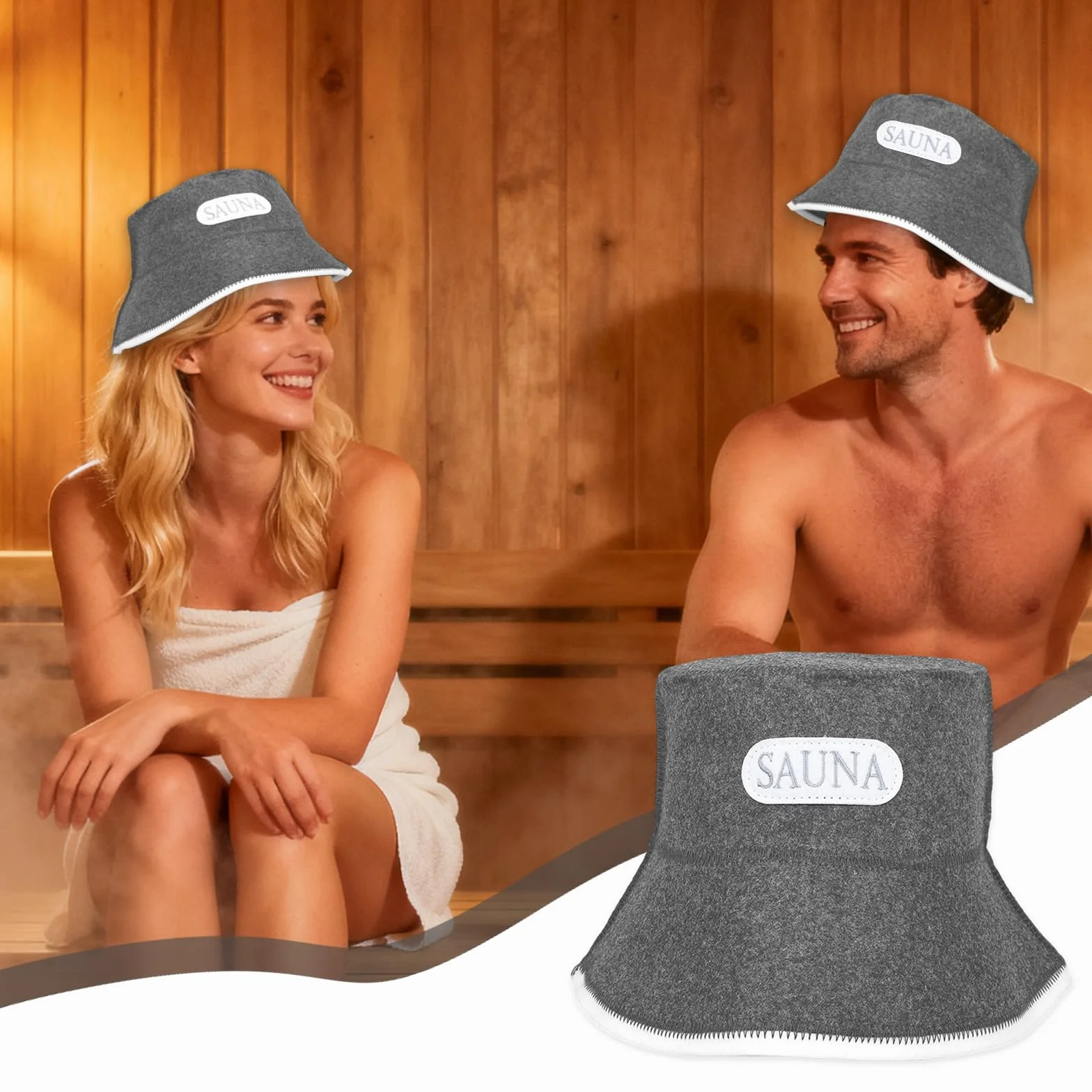 Czapka do Sauny z Wełny dla Mężczyzn, Tradycyjna Czapka Banya Naturalna Szara Wełniana Czapkas Sauny Izolujące Nakrycie Głowy do Łaźni Parowej i Spa