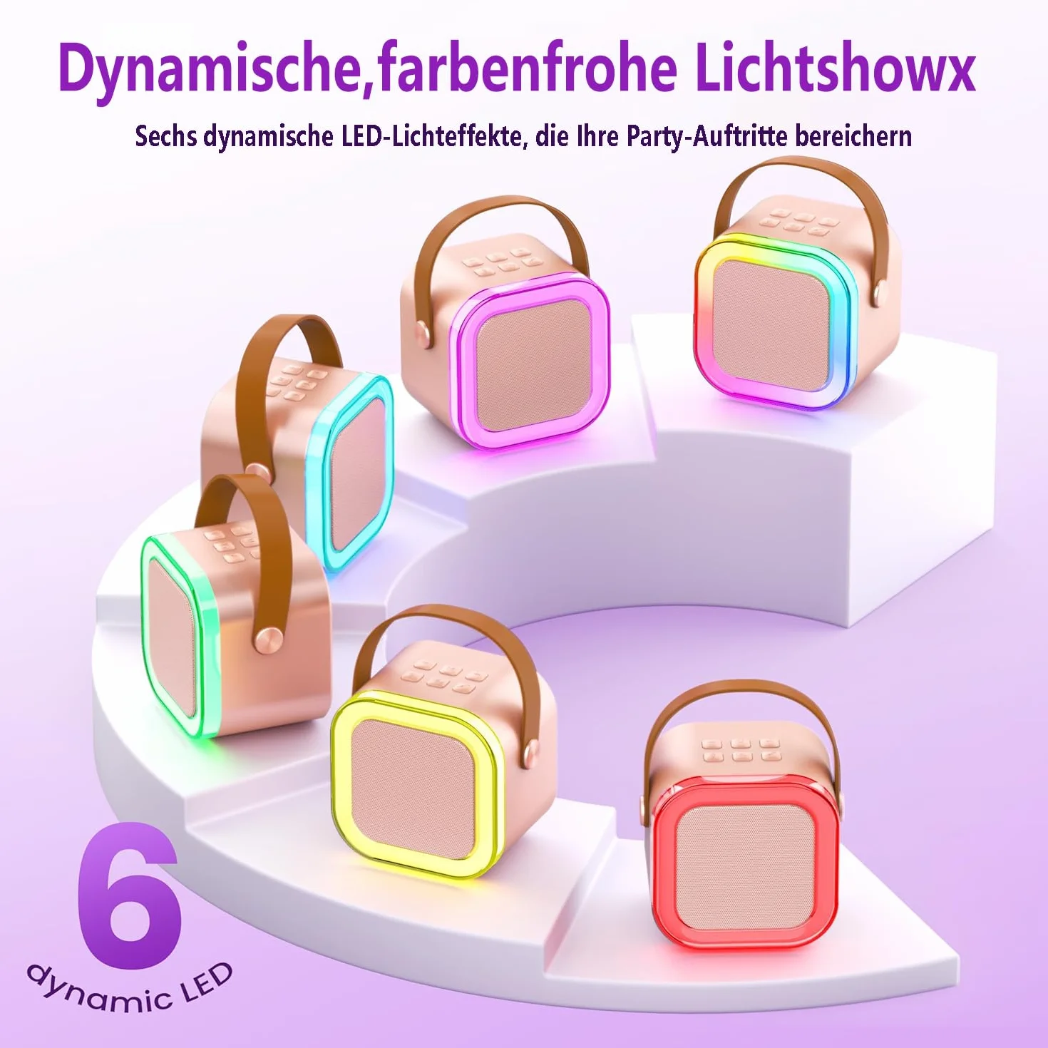 Maszyna do karaoke dla dzieci, mini maszyna do karaoke z 2 mikrofonami Bluetooth, przenośny głośnik Bluetooth z efektami dźwiękowymi i diodami LED, prezent dla dzieci w wieku 3-12 lat, dla dziewcząt i