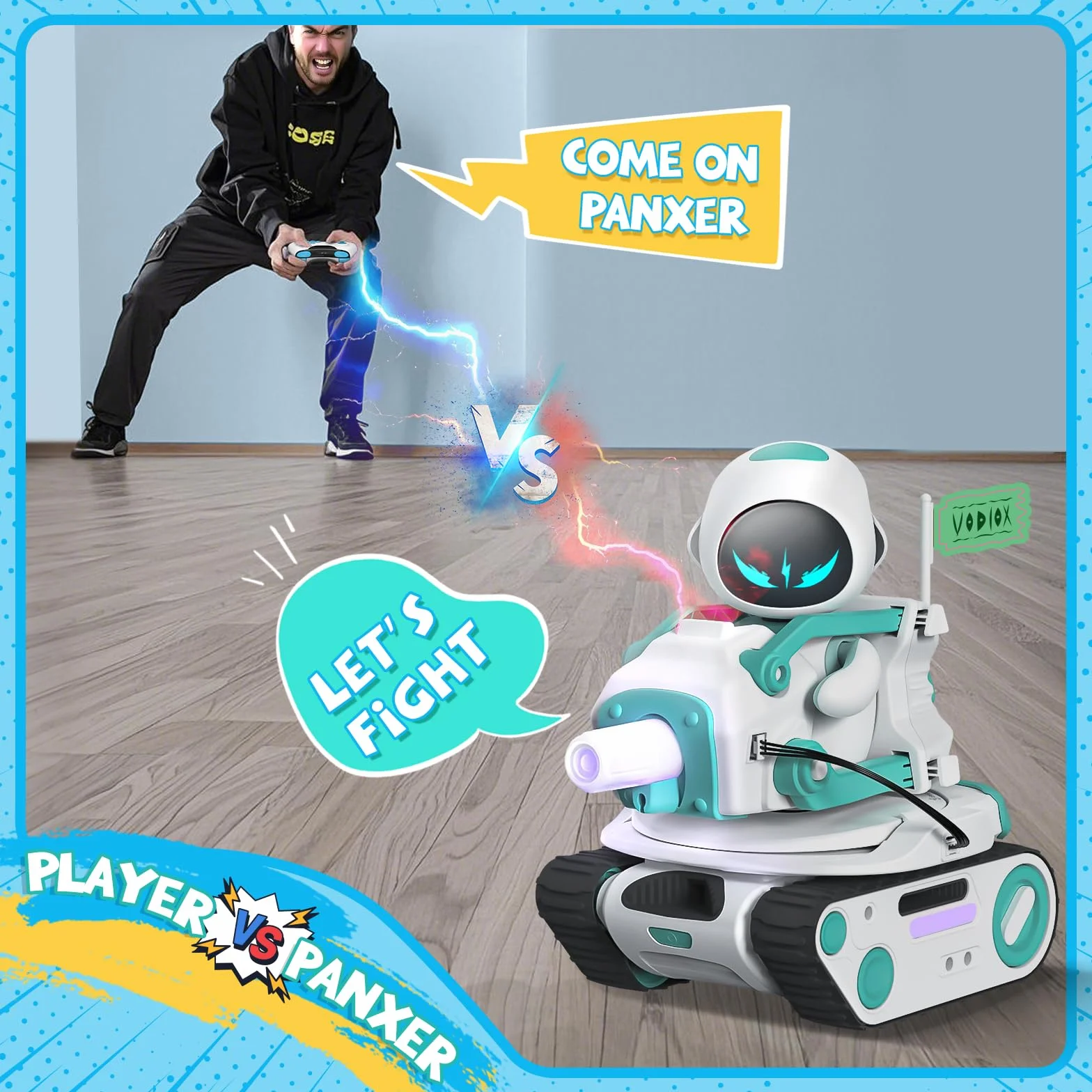 Panxer – czołg bojowy RC do robota Eilik, zabawki samochodowe z oświetleniem LED i pilotem zdalnego sterowania 2,4 GHz, tryb jednoosobowy i wieloosobowy, prezenty dla chłopców i dziewcząt, Eilik nie