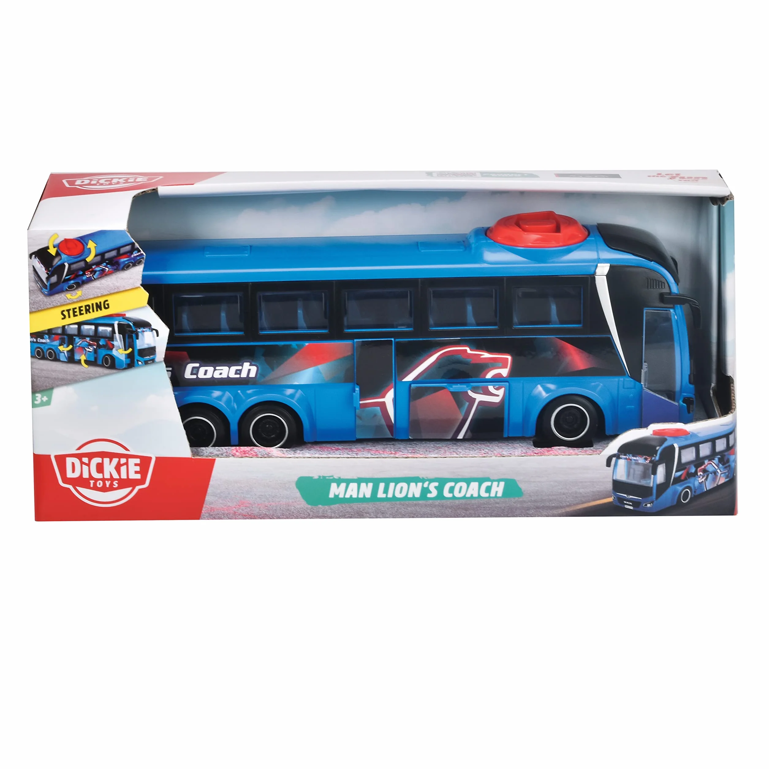 Dickie Toys Bus Man Lion's Coach Wolnobiegowy pojazd 27cm Zabawka dla dzieci Otwierane drzwi