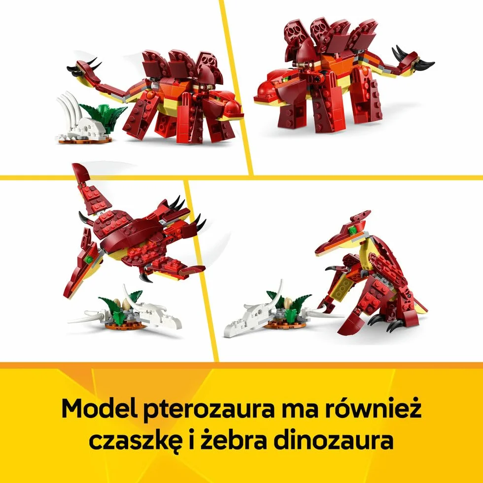 LEGO Creator 3 w 1 Groźny dinozaur, trzy opcje budowania: welociraptor, stegozaur lub pterozaur, zabawka konstrukcyjna dla chłopca i dziewczynki, prezent dla dzieci w wieku od 8 lat 31379