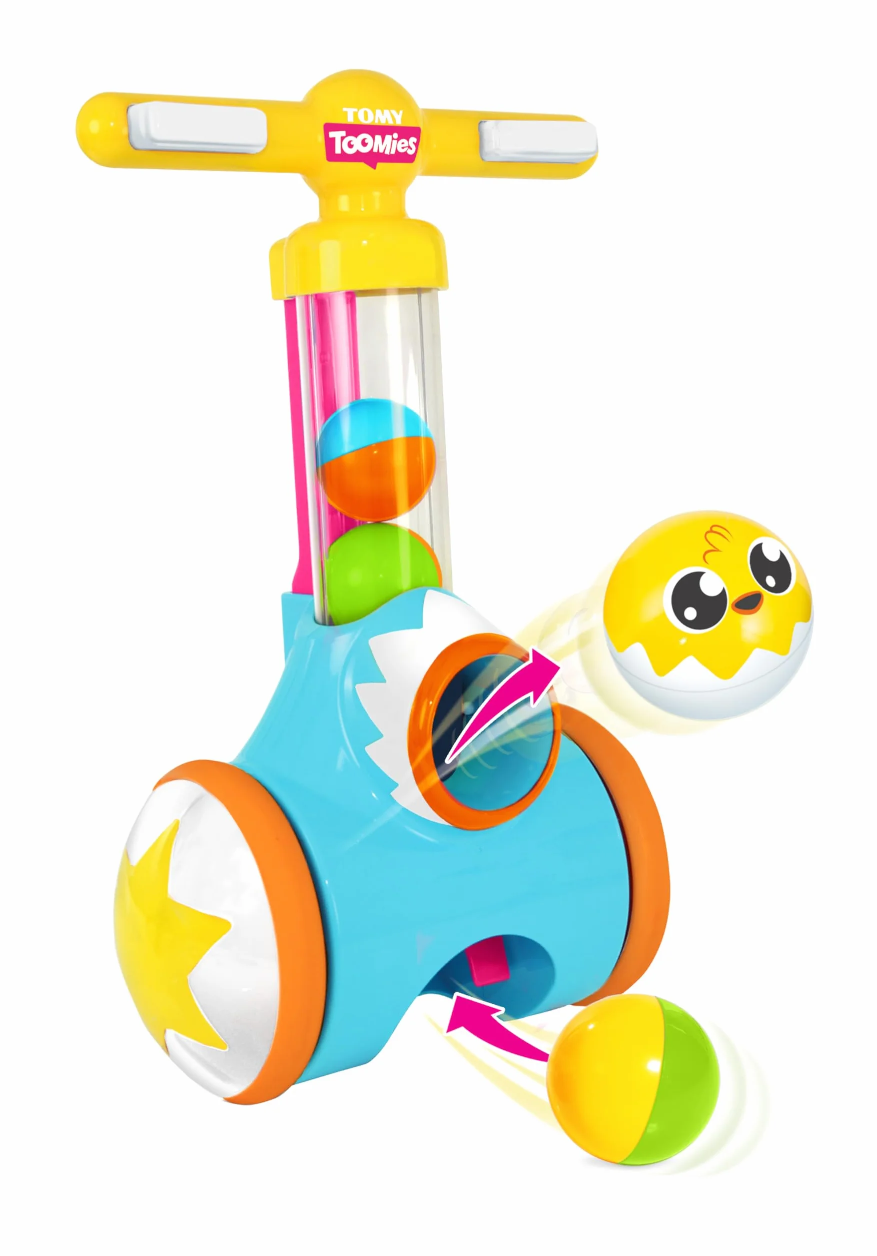 TOMY Toomies Pic and Pop Push Along Baby Toy, Toddler Ball Popper With Ball Launcher And Collector, Suitable For 18 Months, 2 and 3 Year Old Boys and Girls