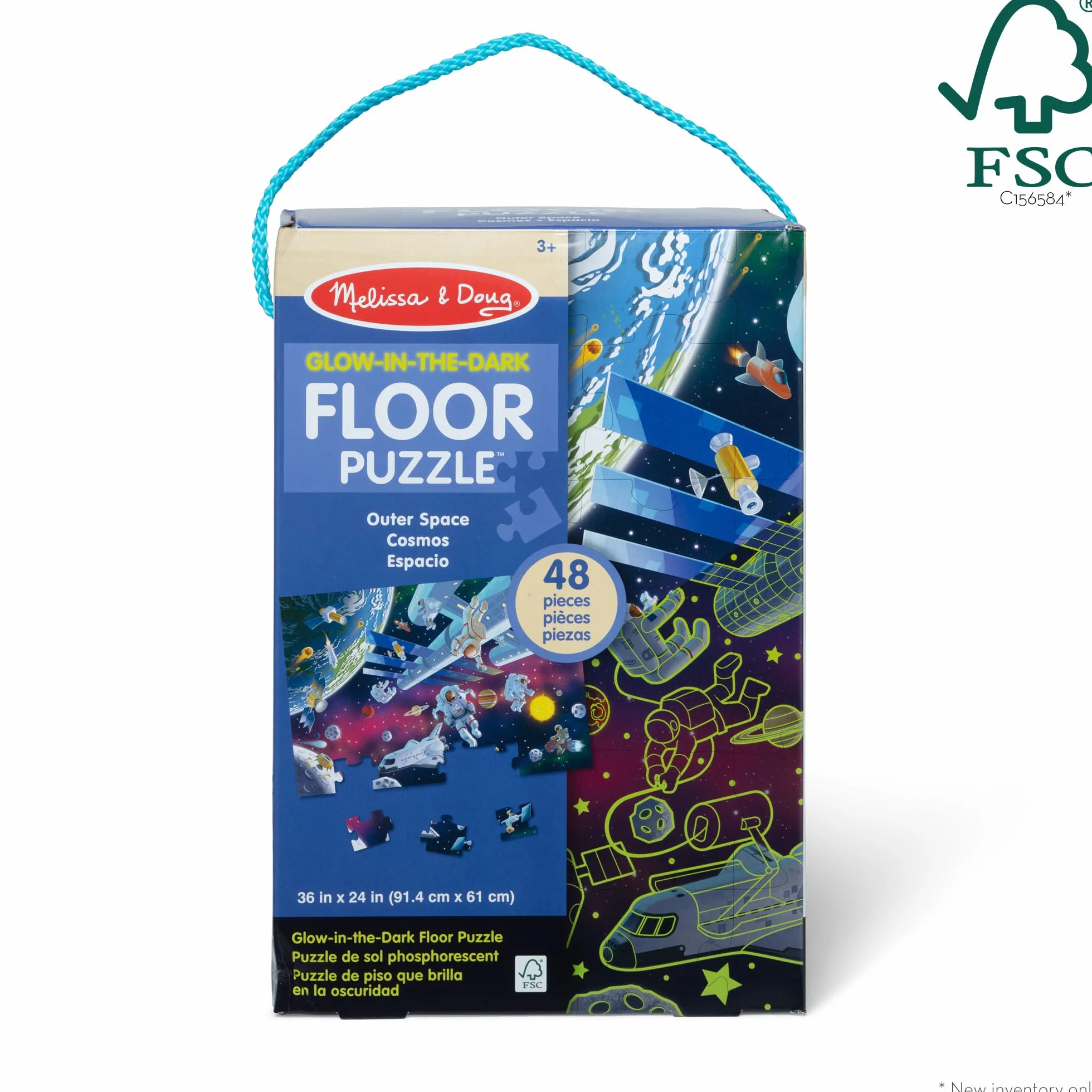 Melissa & Doug, Świecąca w ciemności układanka podłogowa z motywami kosmosu – 48 elementów, dla chłopców i dziewczynek w wieku powyżej 3. roku życia