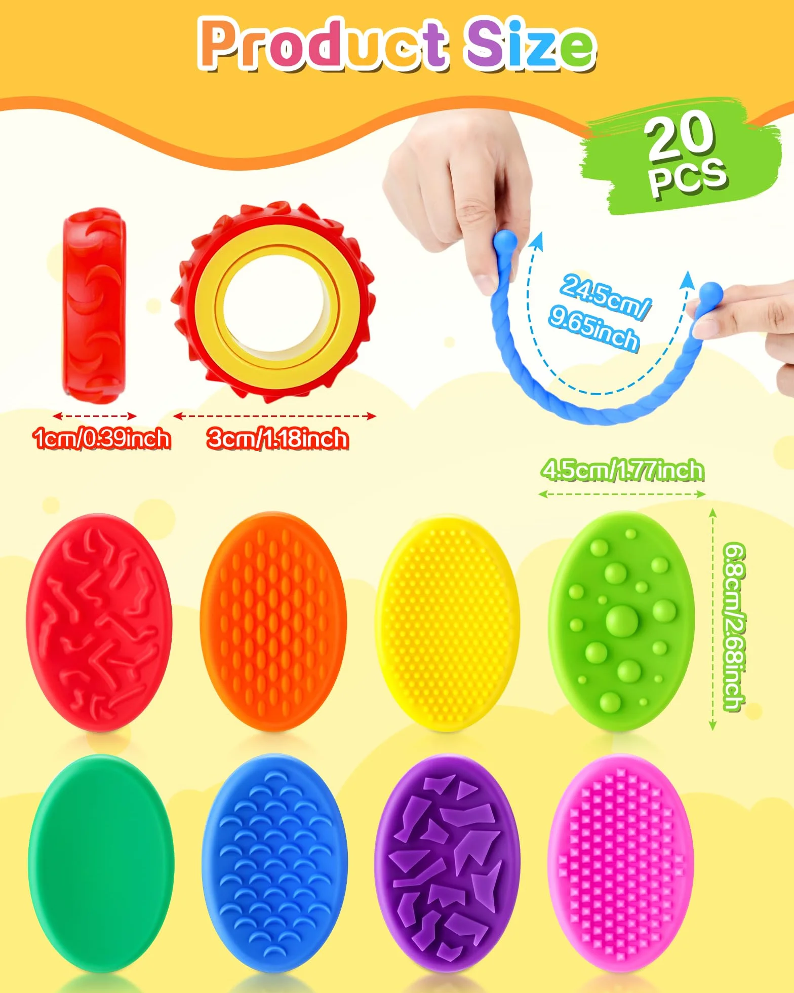 Kizmyee 20-częściowy zestaw zabawek fidget, zabawki stresowe dla dzieci i dorosłych, zabawki sensoryczne na stres, stany lękowe, ADHD i autyzm, upominki na przyjęcia urodzinowe dla dzieci